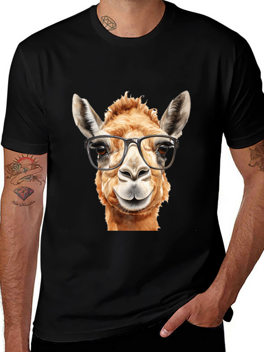Llama with Glasses Black T-Shirt