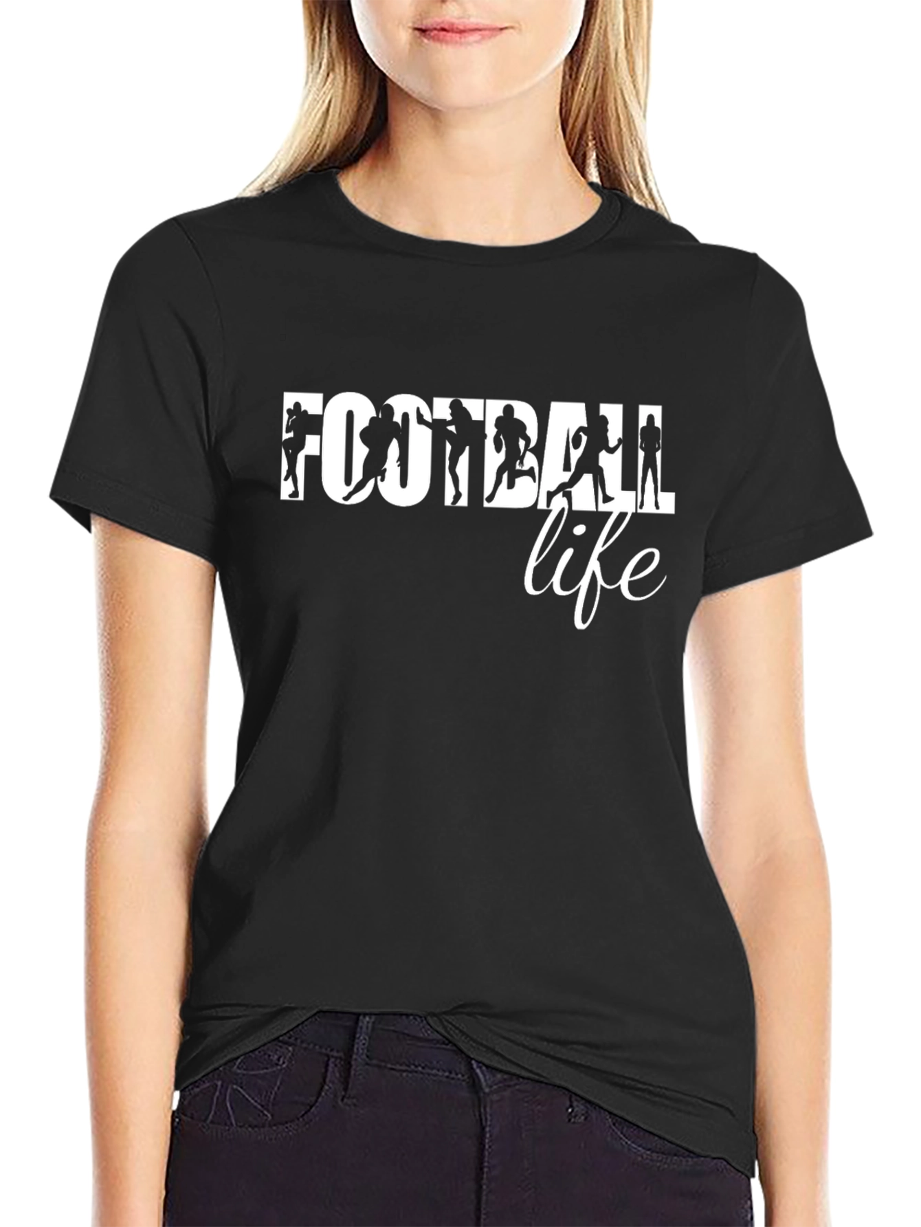 Football Life Graphic Tee - Black Cotton T-Shirt