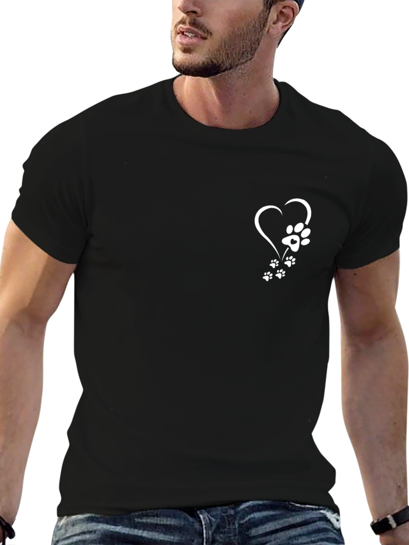 Heart Paw Print Graphic Tee - Mens Black T-Shirt