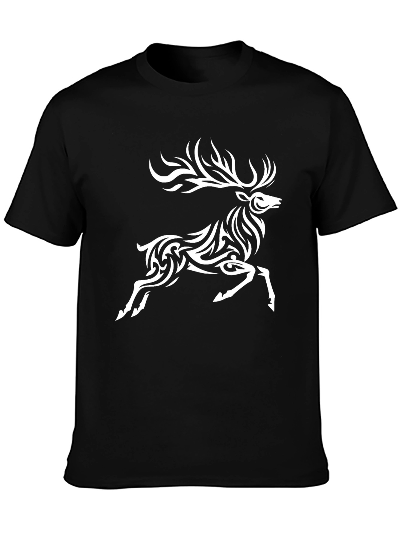 Tribal Deer Graphic Black T-Shirt
