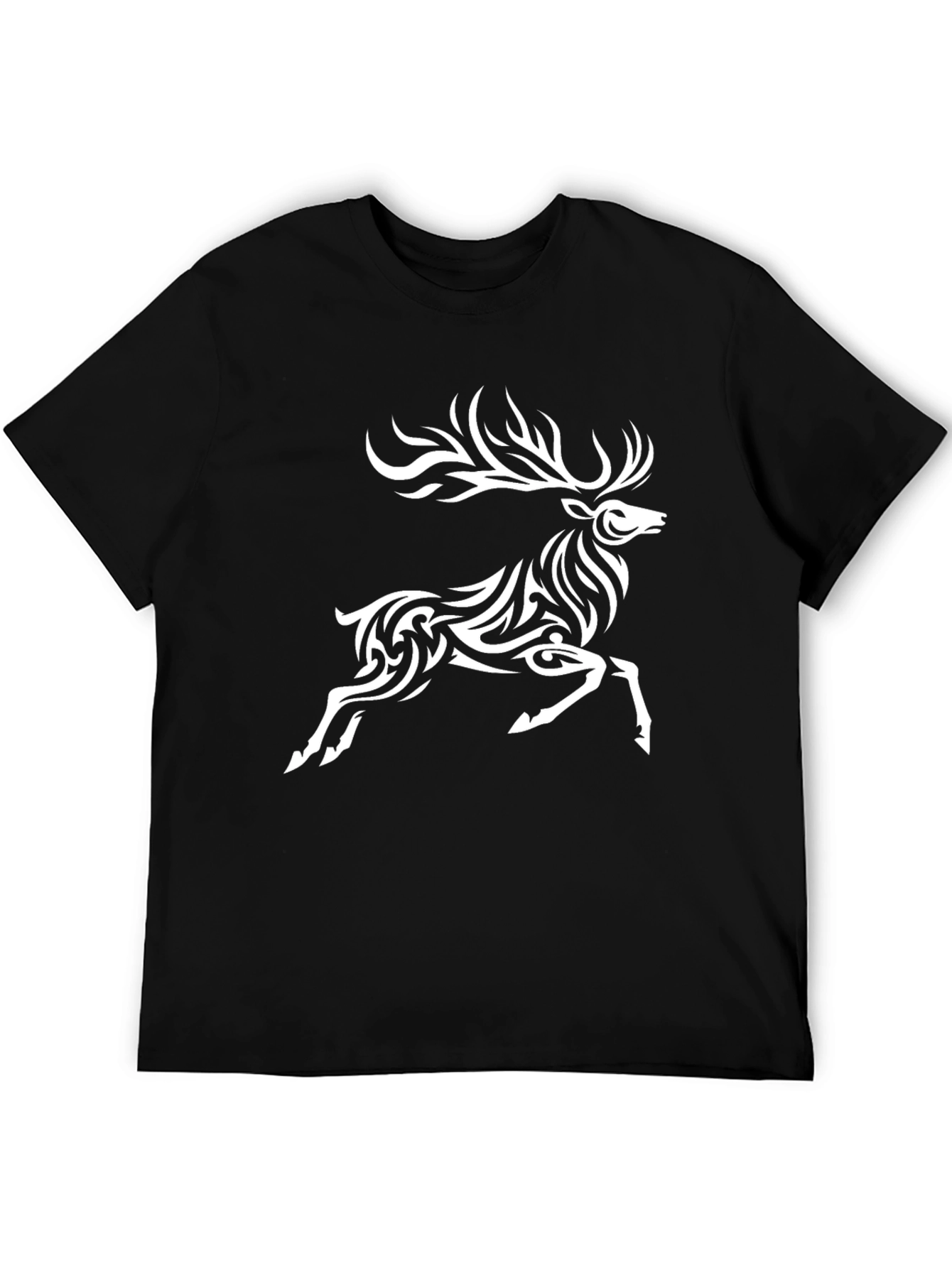 Tribal Deer Graphic Black T-Shirt