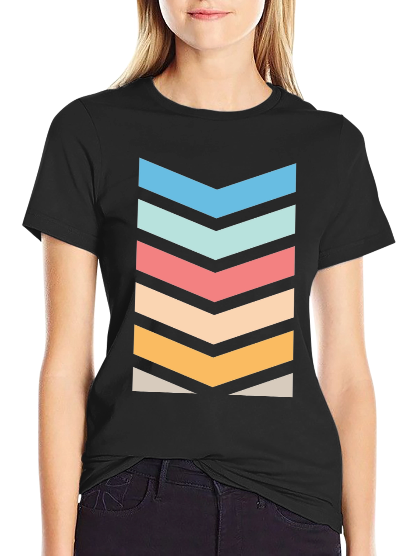 Retro Chevron Graphic Tee - Stylish Black T-Shirt