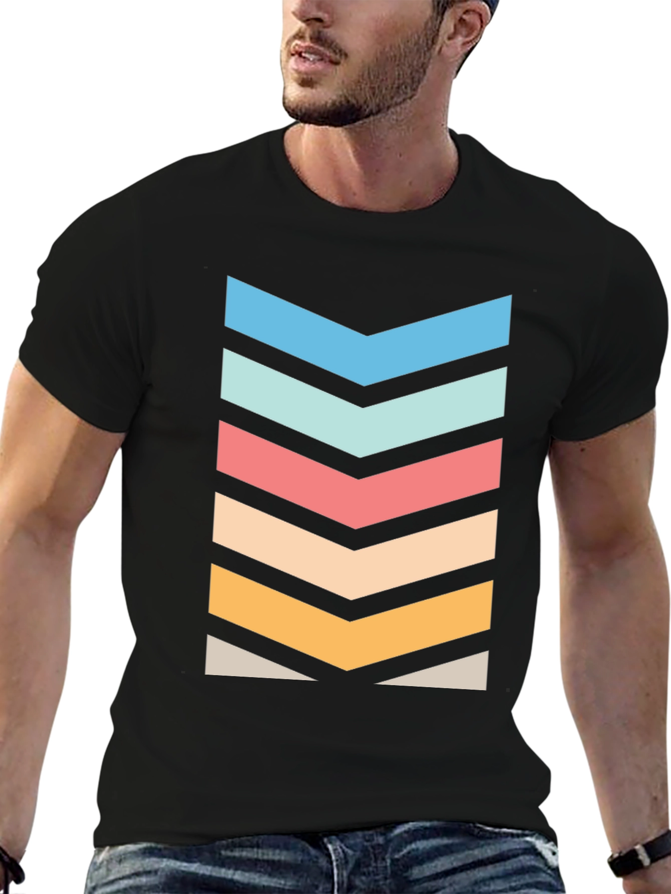 Retro Chevron Graphic Tee - Stylish Black T-Shirt