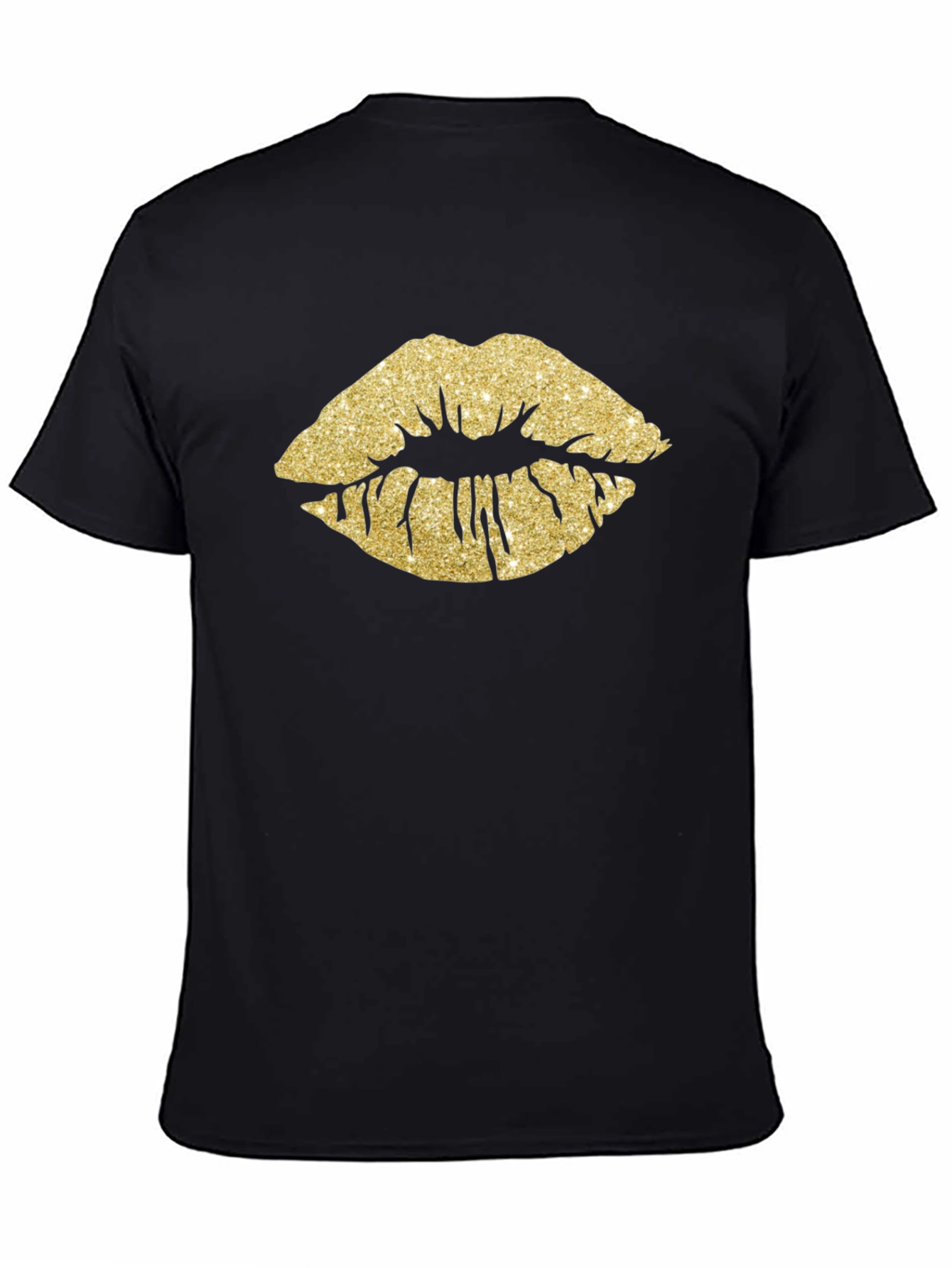 Gold Glitter Lips Graphic Tee - Stylish Black T-Shirt
