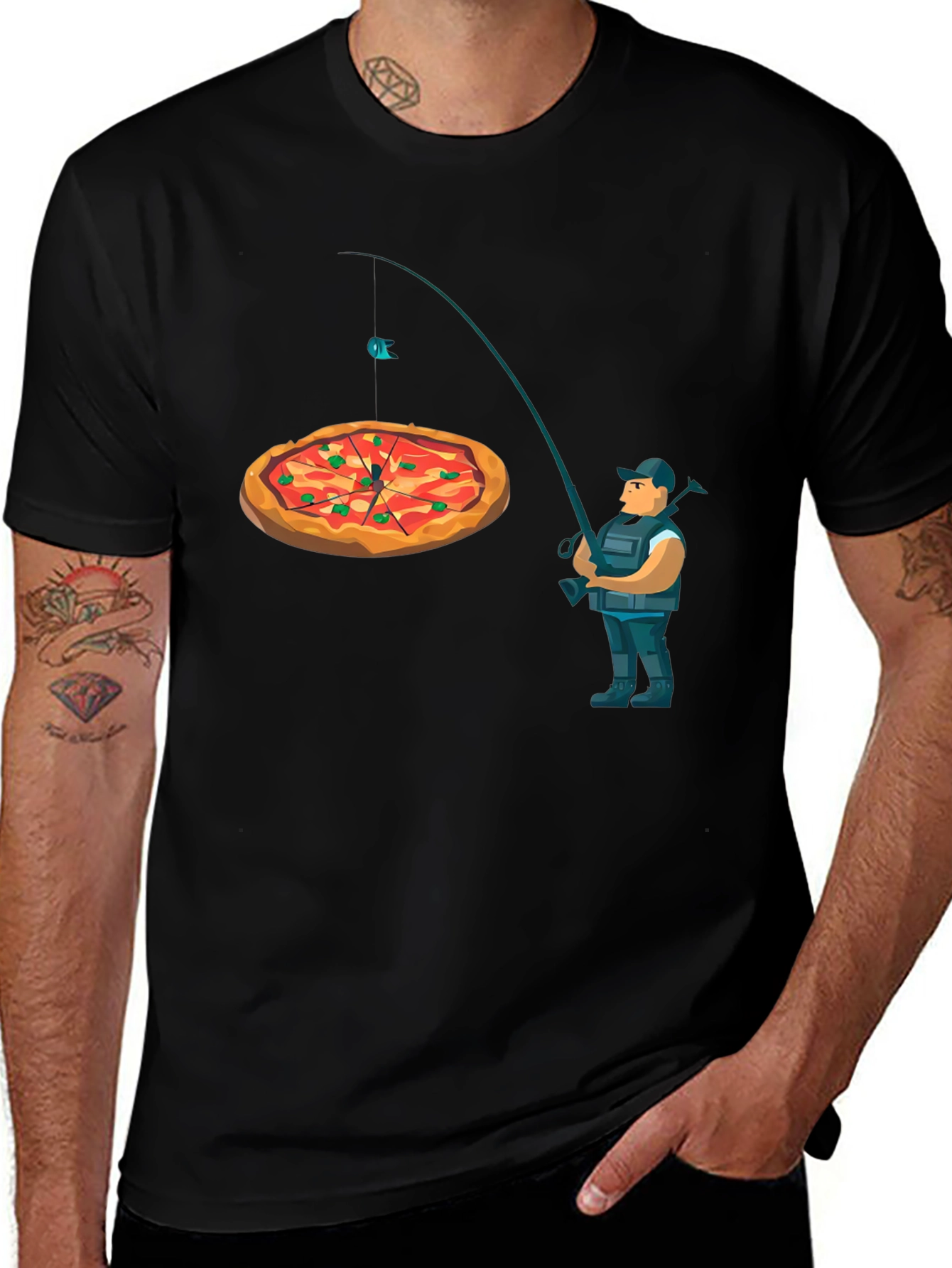 Pizza Fishing Graphic T-Shirt - Funny Novelty Tee