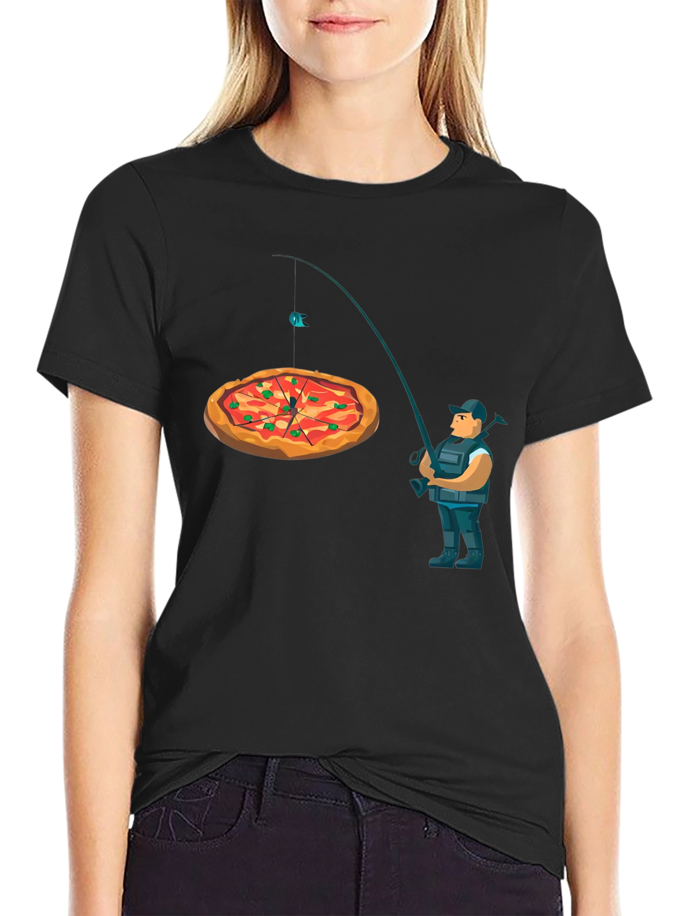 Pizza Fishing Graphic T-Shirt - Funny Novelty Tee