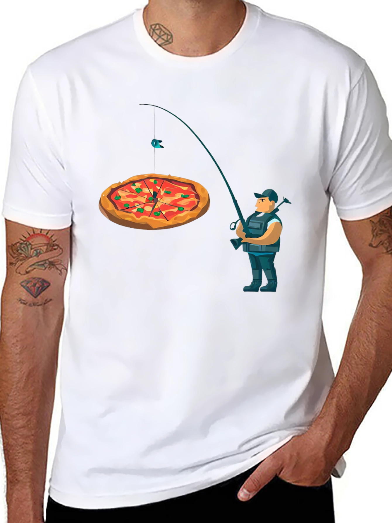 Pizza Fishing Graphic T-Shirt - Funny Novelty Tee