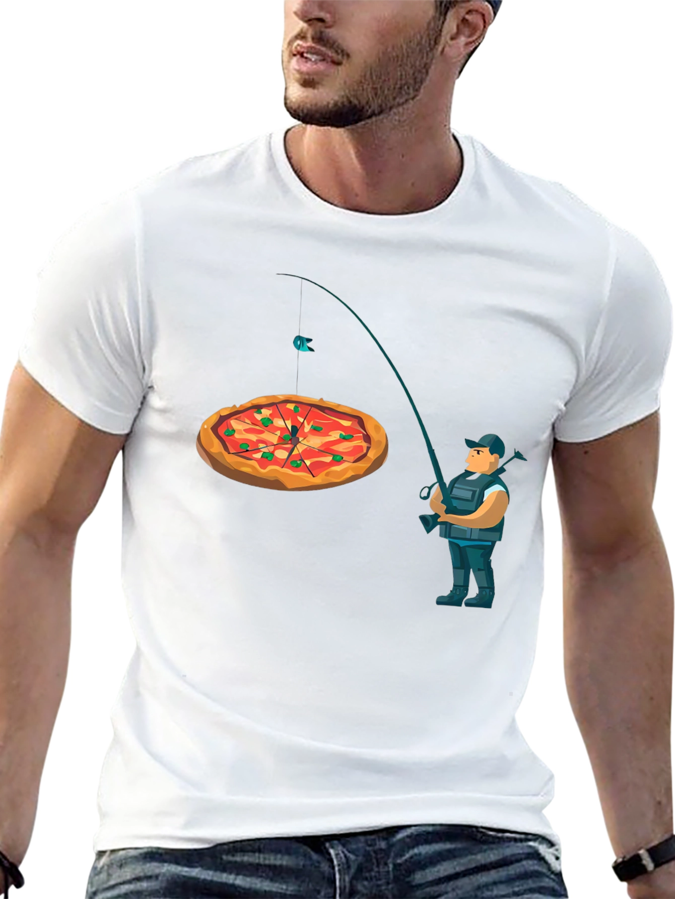Pizza Fishing Graphic T-Shirt - Funny Novelty Tee