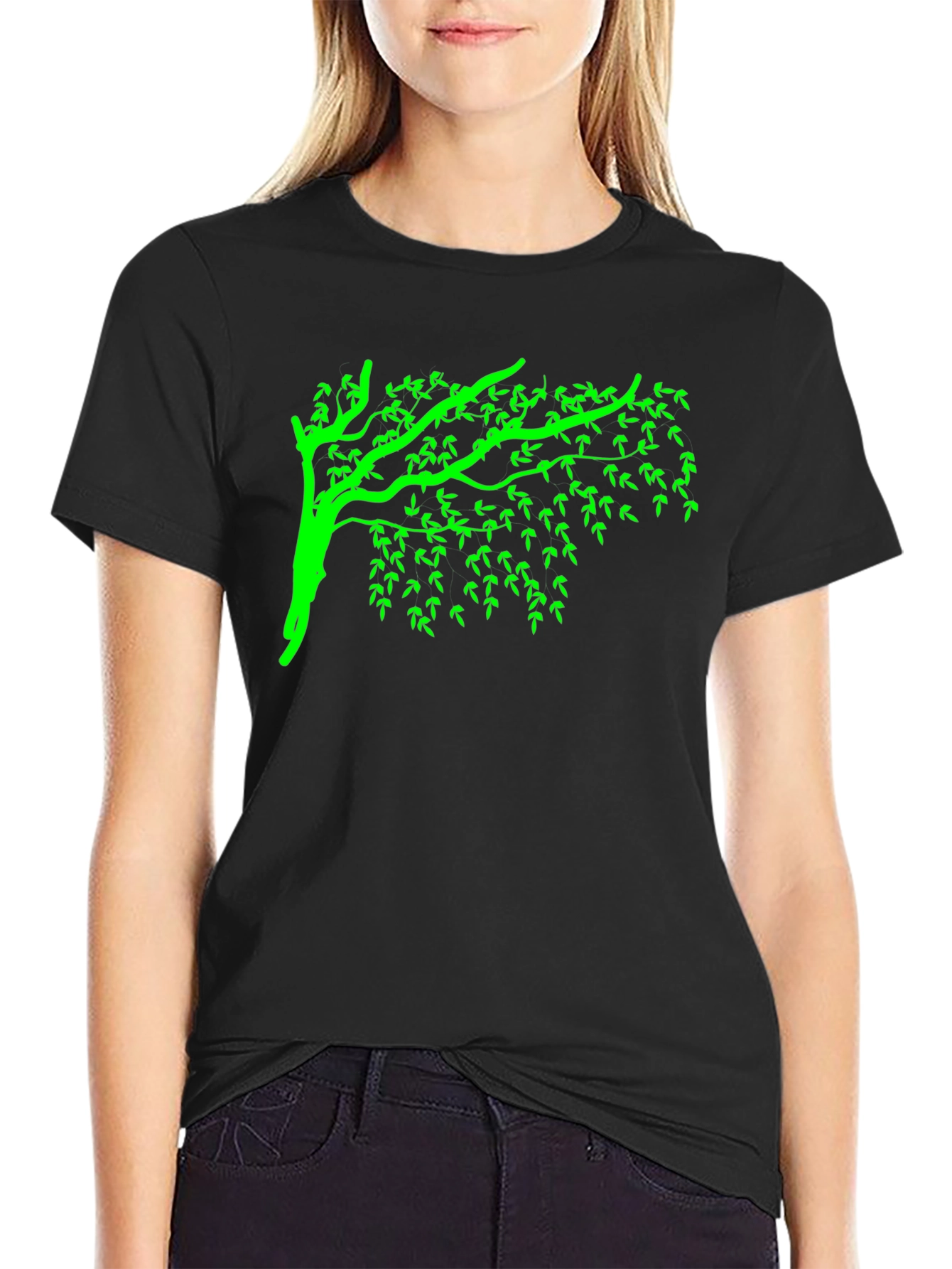 Green Tree Graphic Black T-Shirt