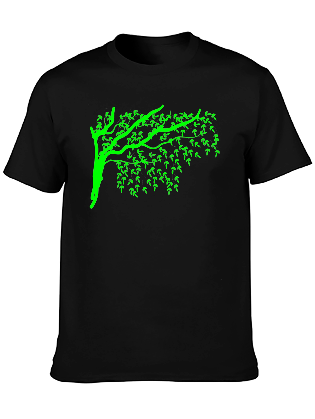 Green Tree Graphic Black T-Shirt