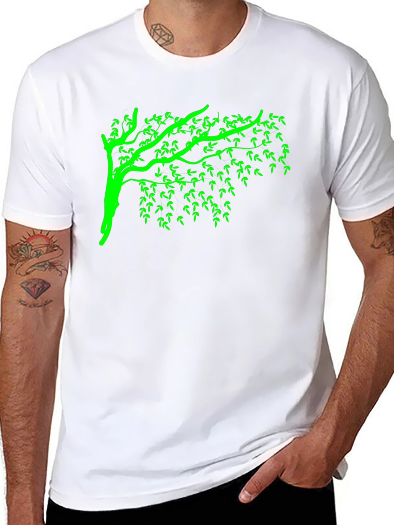 Green Tree Graphic Black T-Shirt