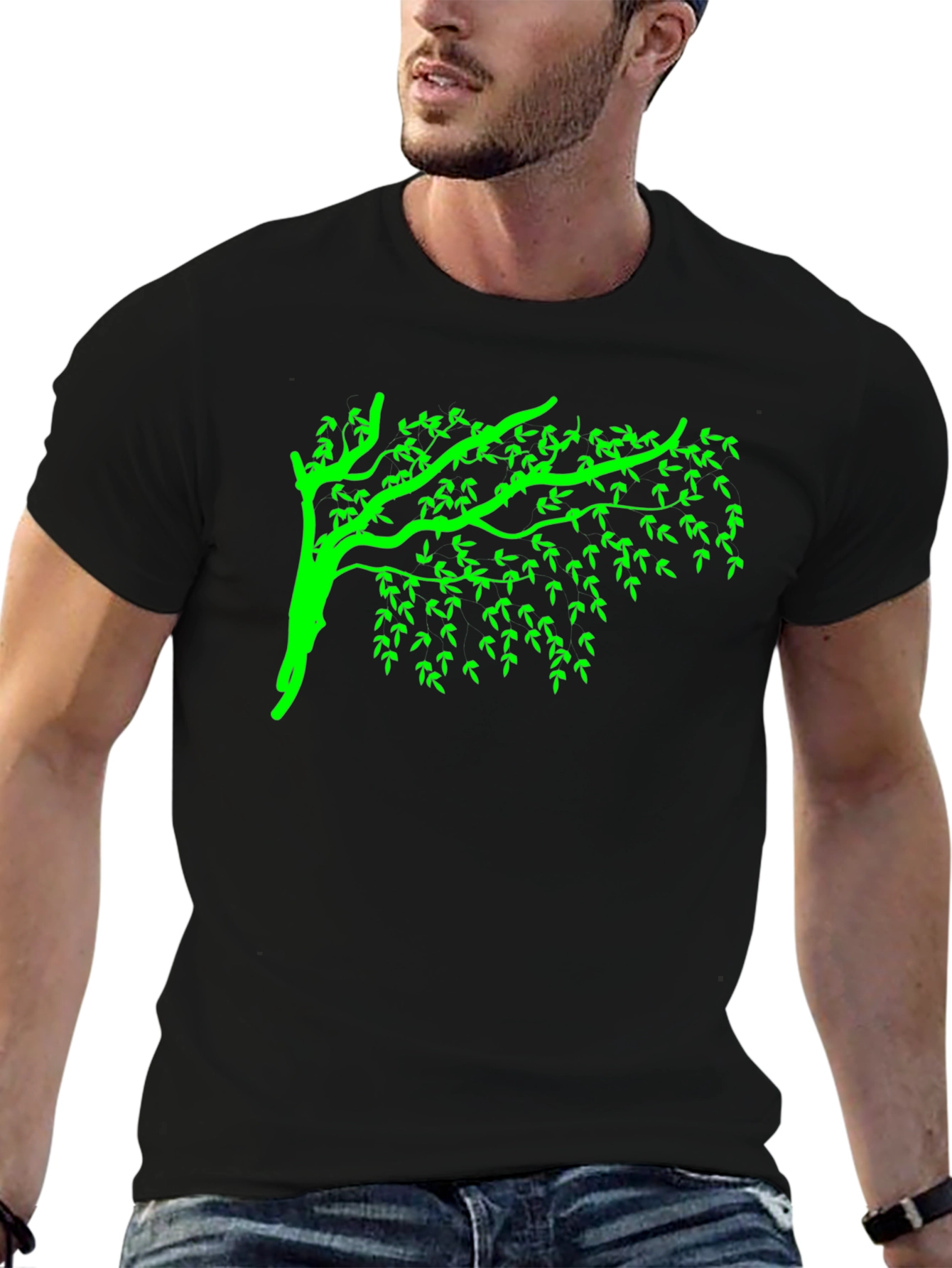 Green Tree Graphic Black T-Shirt