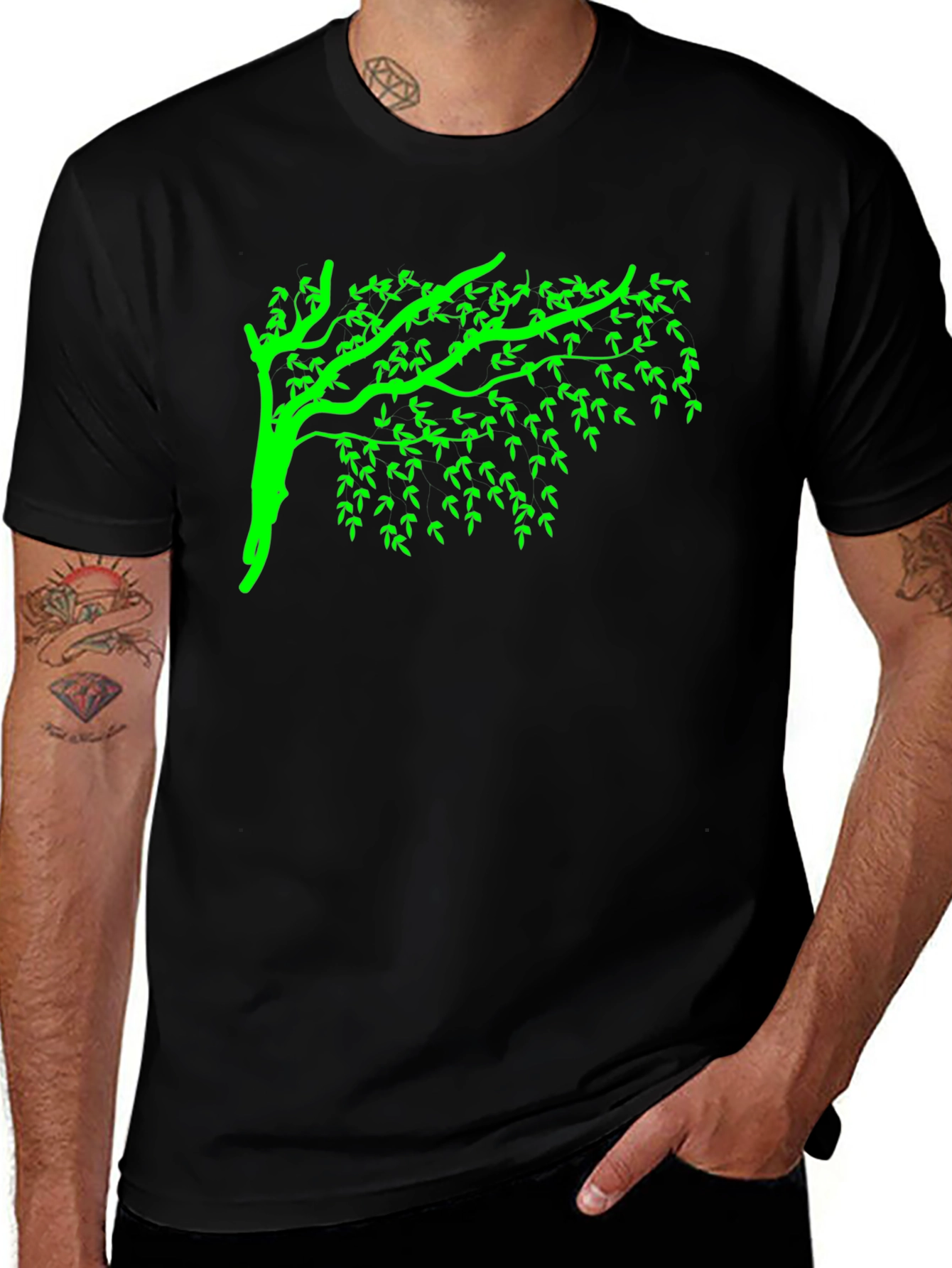 Green Tree Graphic Black T-Shirt