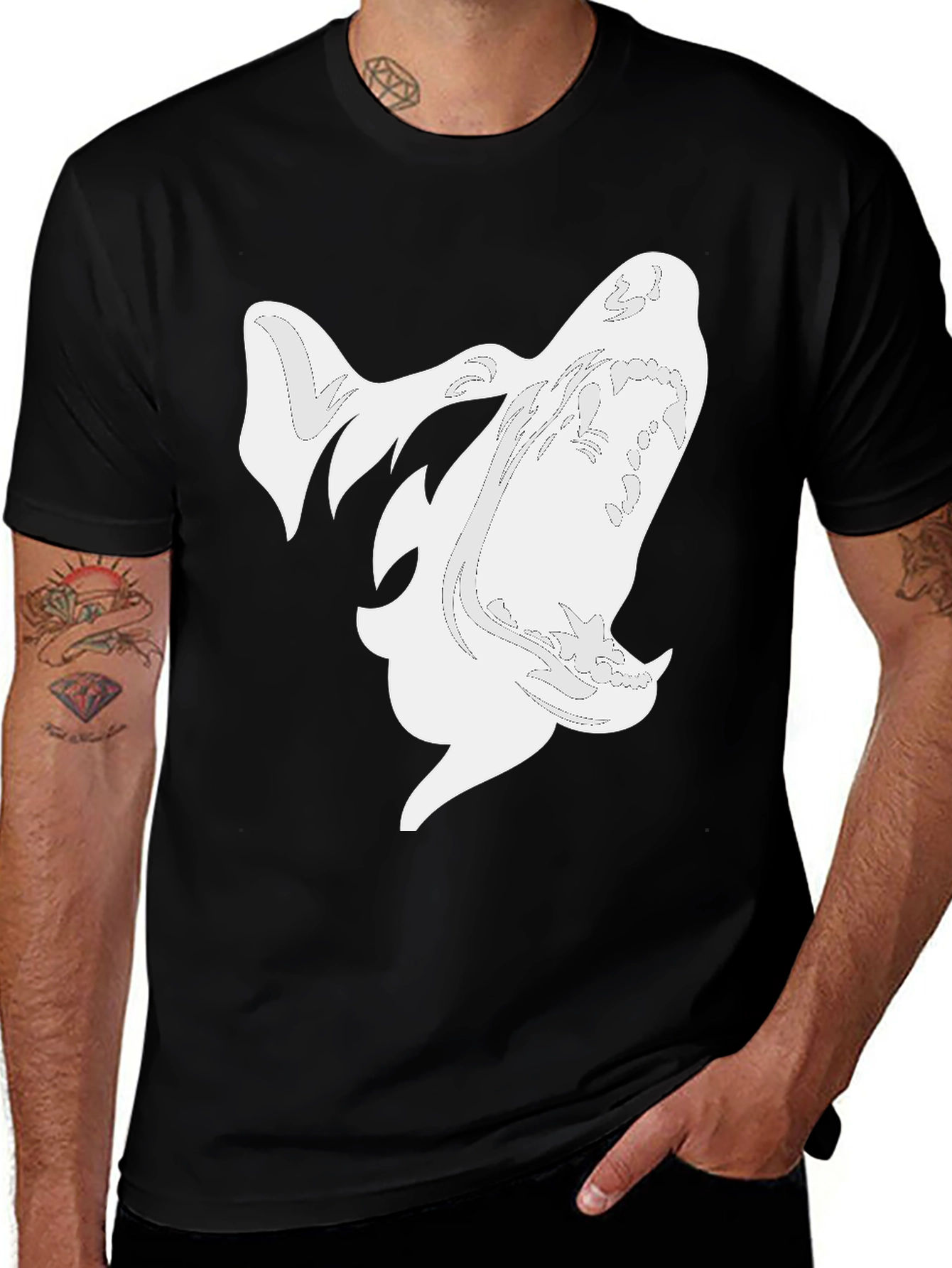 Stylish Black T-Shirt with White Abstract Design
