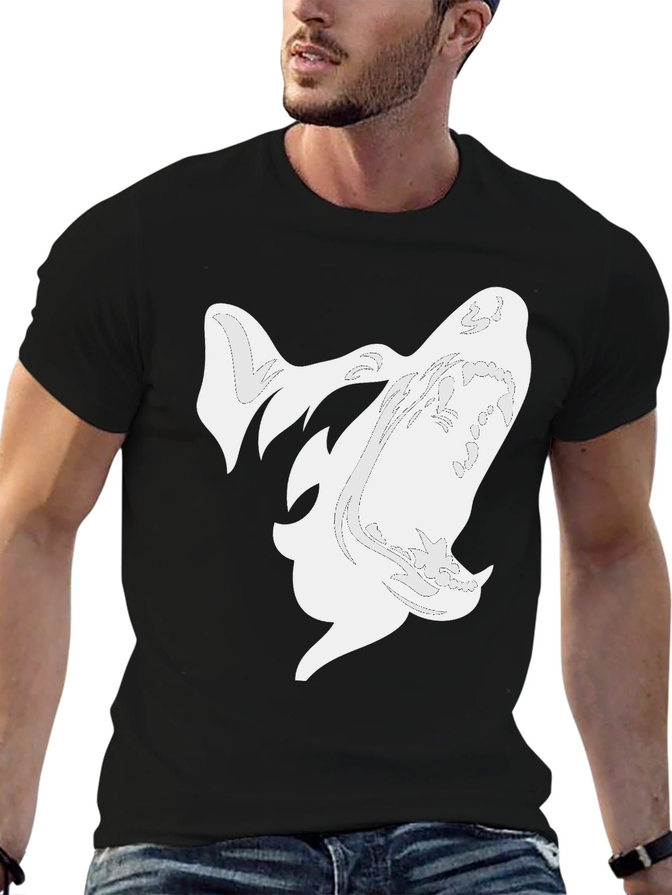 Stylish Black T-Shirt with White Abstract Design