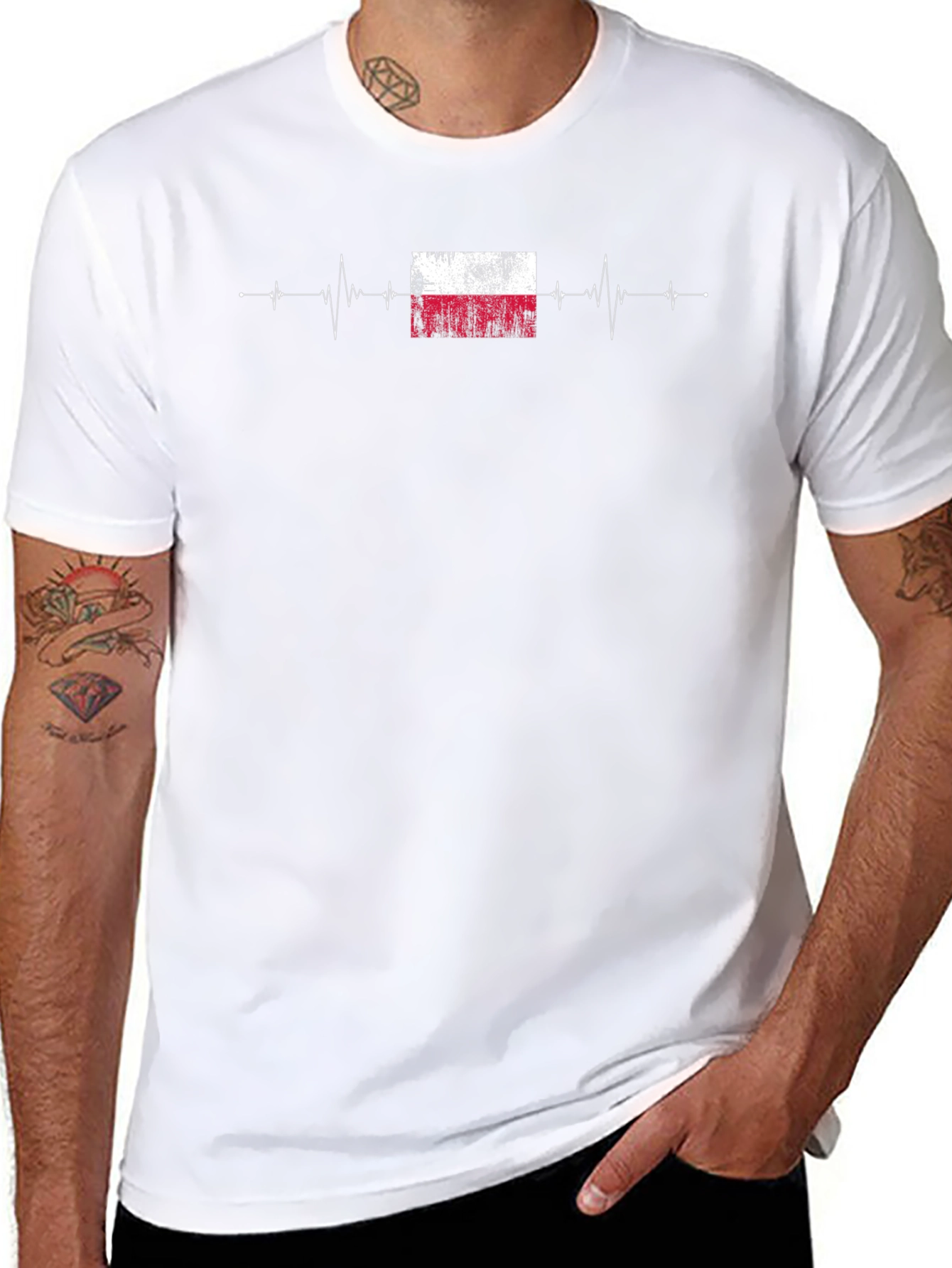 Poland Flag Heartbeat T-Shirt - Black