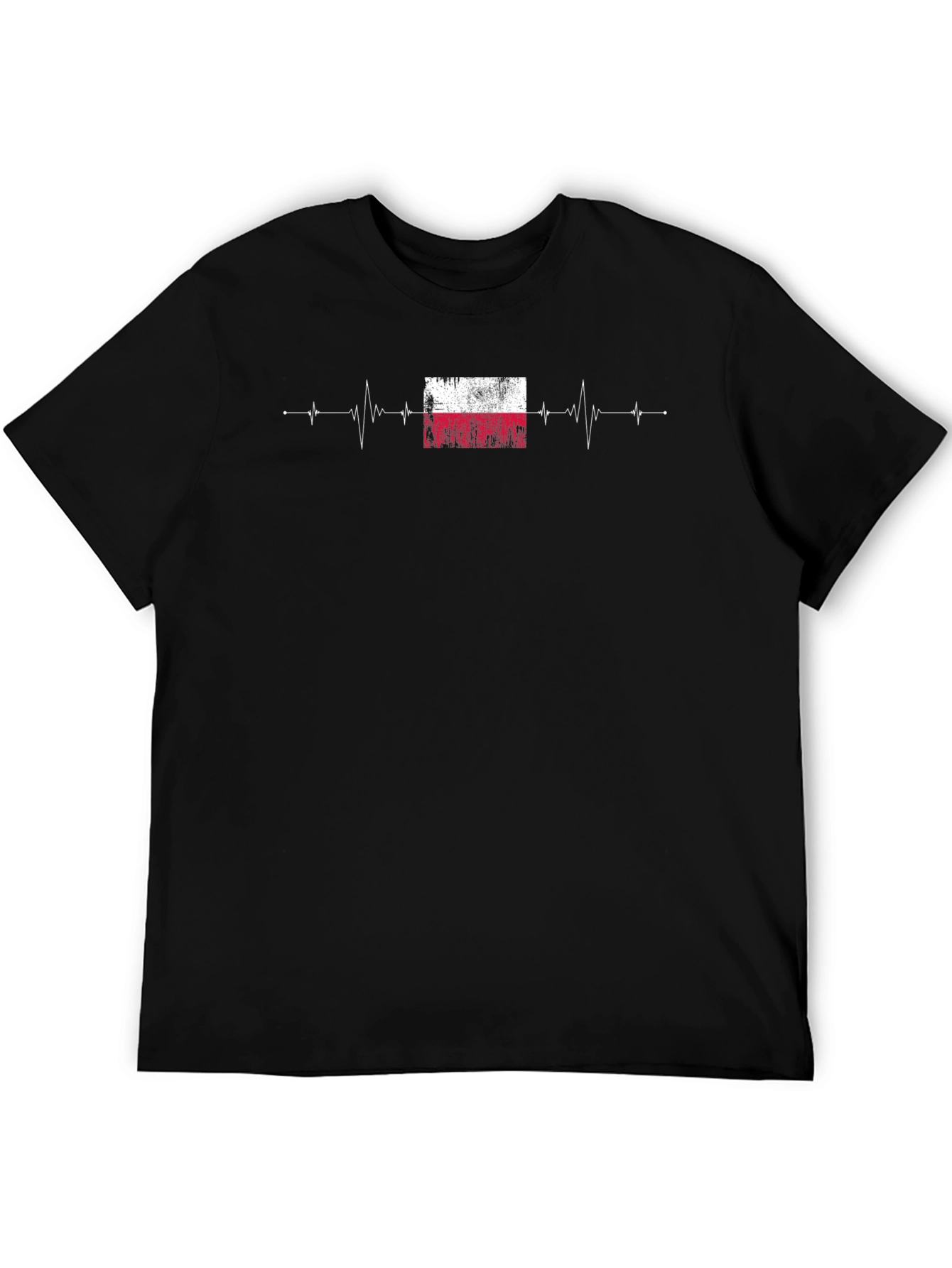 Poland Flag Heartbeat T-Shirt - Black