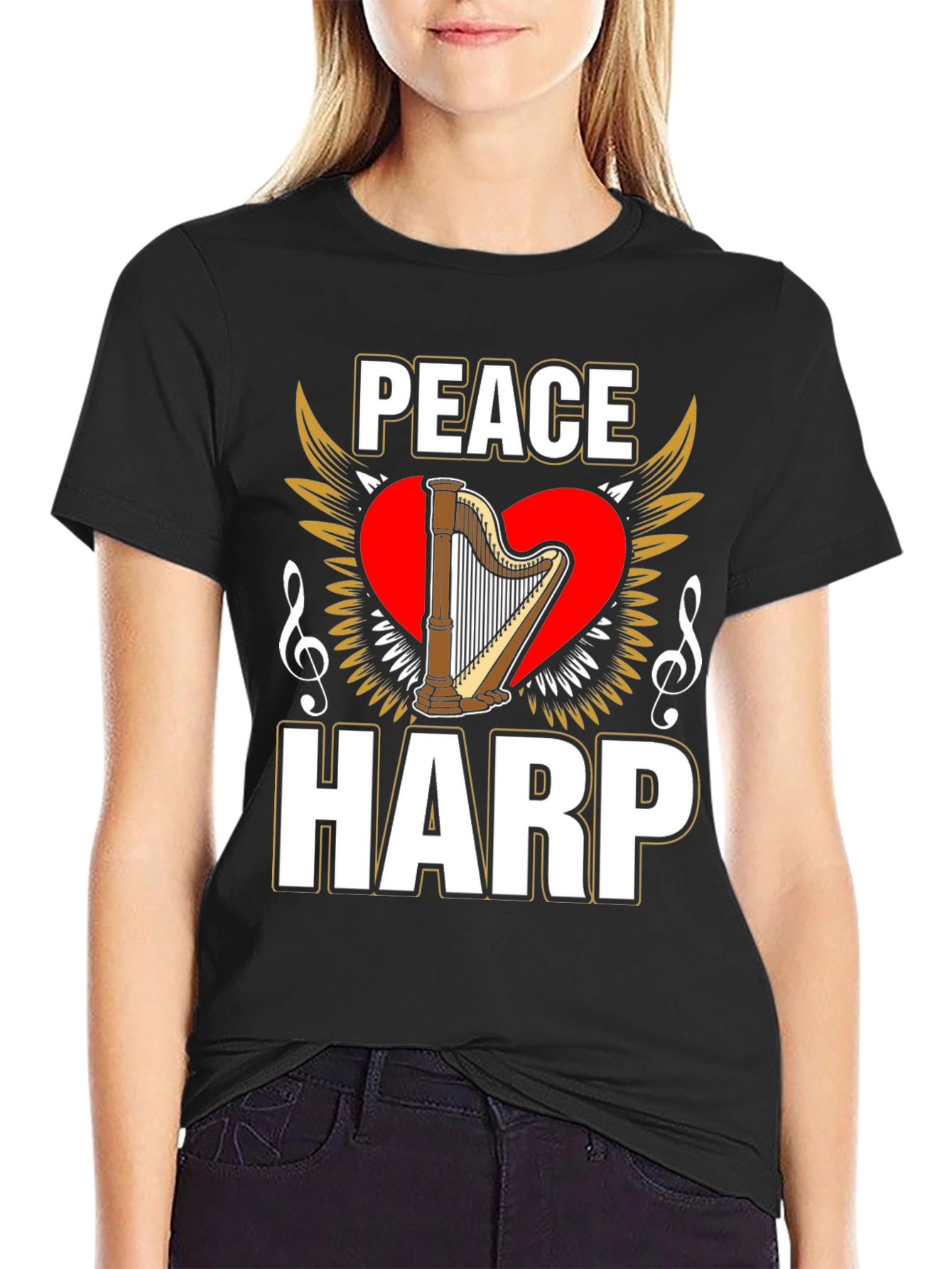 Peace Harp Graphic T-Shirt - Musical Instrument Lover