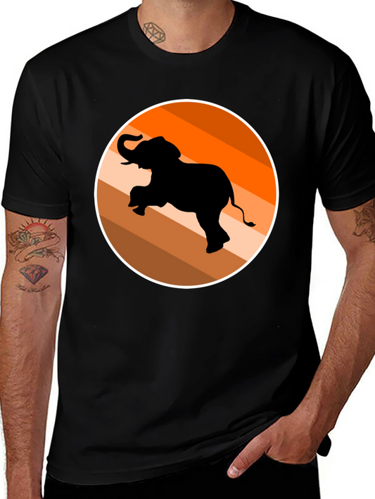 Elephant Silhouette T-Shirt - Orange Retro Design