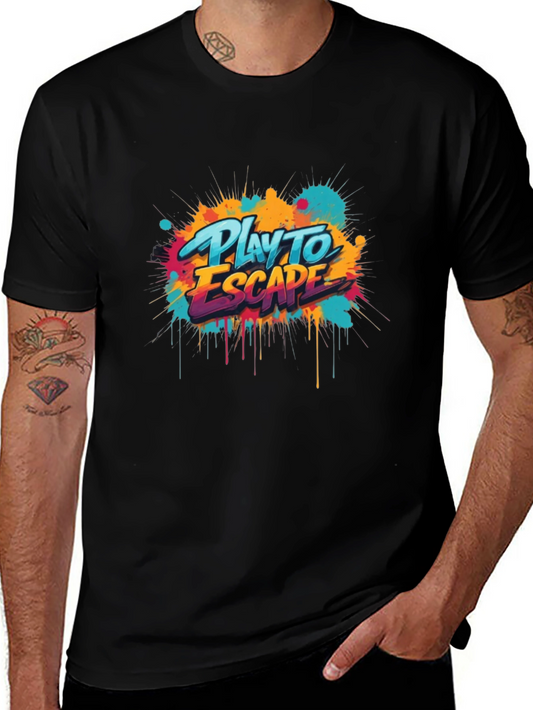 Play to Escape Graphic Tee - Black Crewneck T-Shirt