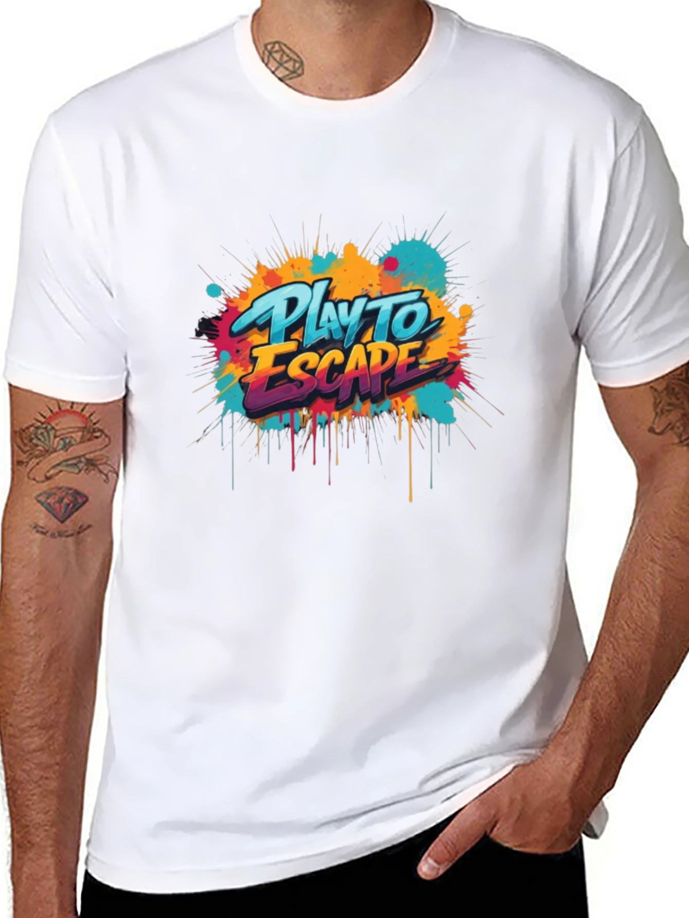 Play to Escape Graphic Tee - Black Crewneck T-Shirt