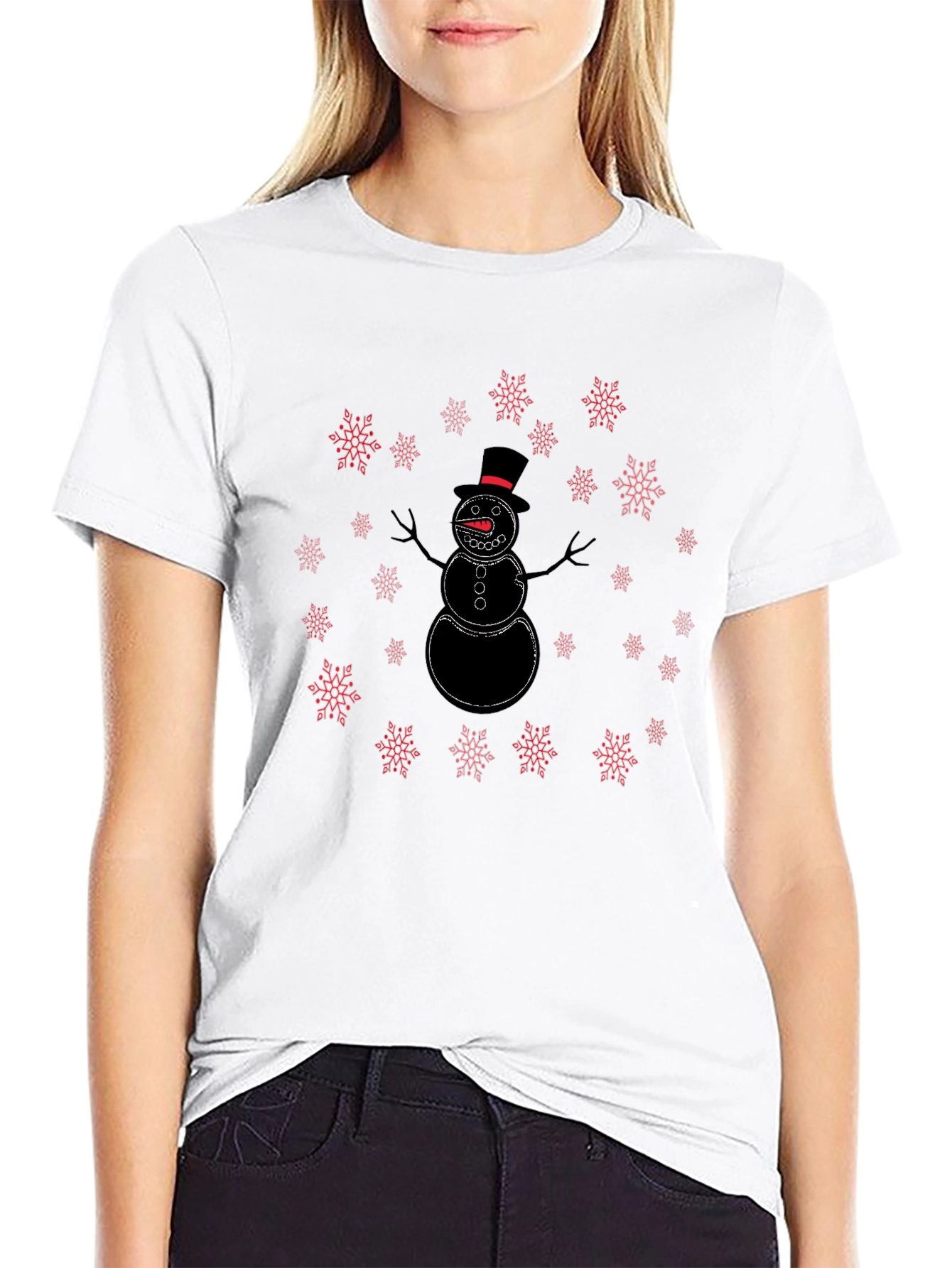Snowman Snowflake Graphic Tee - Holiday Festive Style
