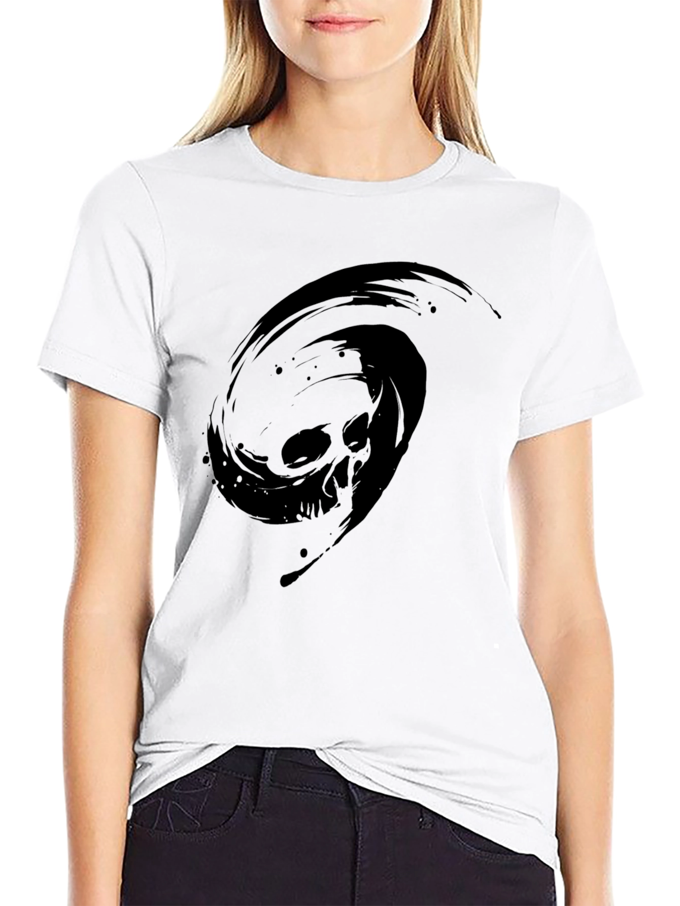 Black T-Shirt with Skull Vortex Design