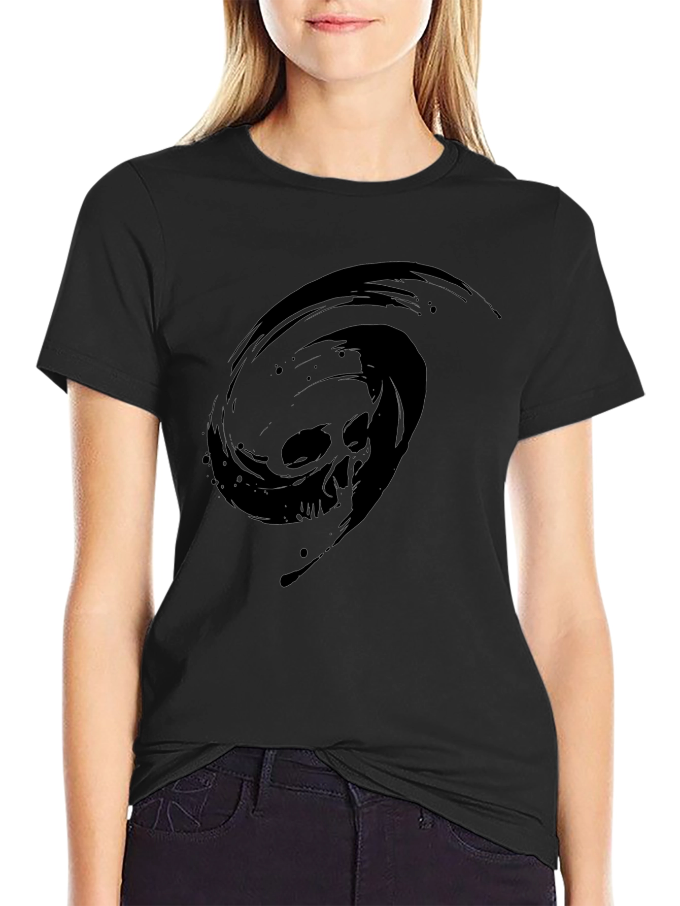 Black T-Shirt with Skull Vortex Design