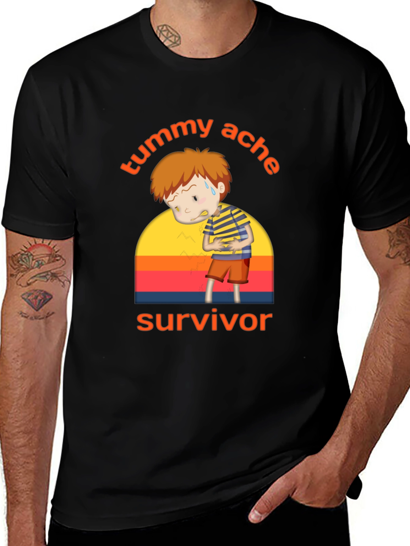 Tummy Ache Survivor T-Shirt - Funny Cartoon Design