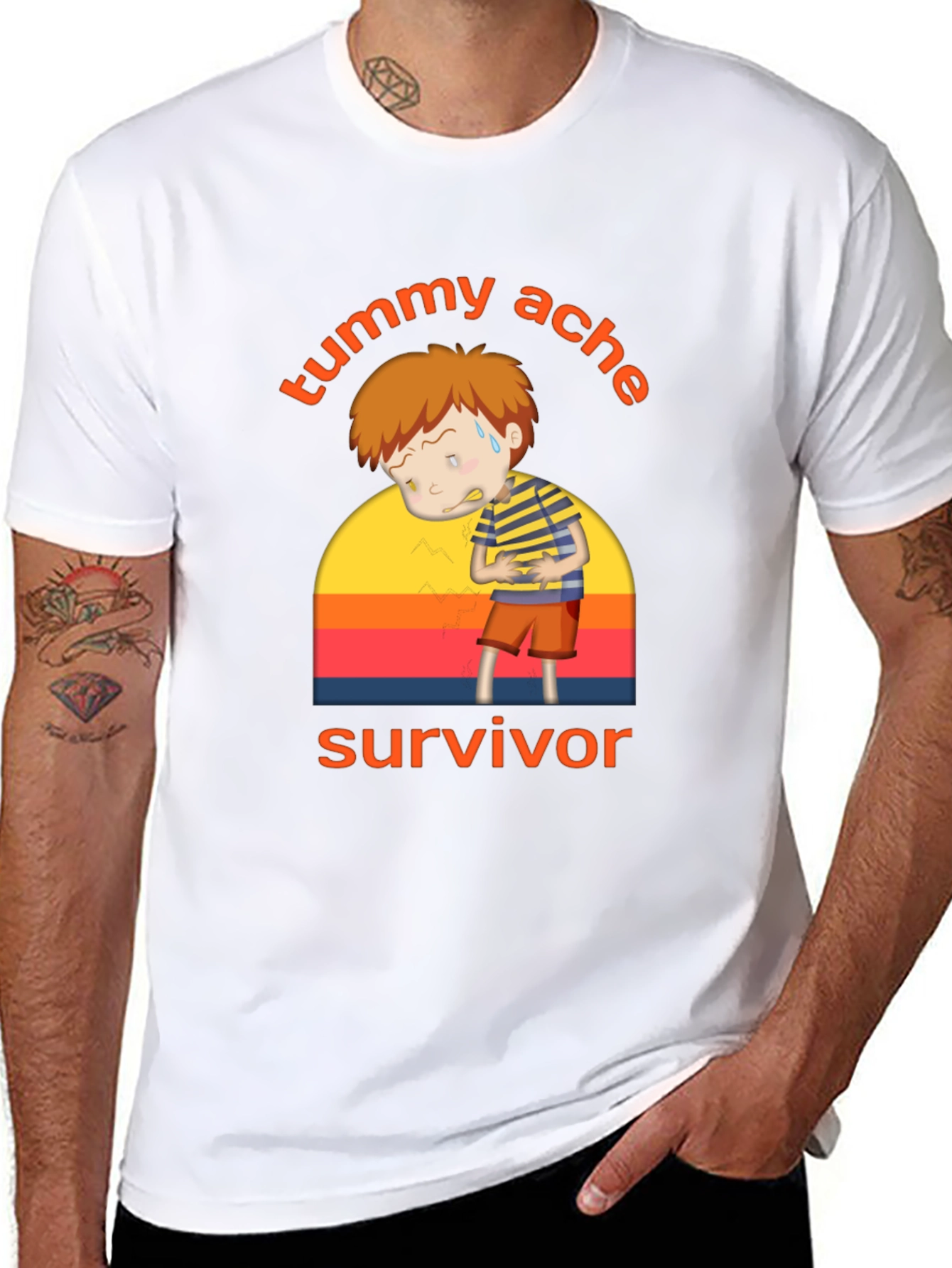Tummy Ache Survivor T-Shirt - Funny Cartoon Design