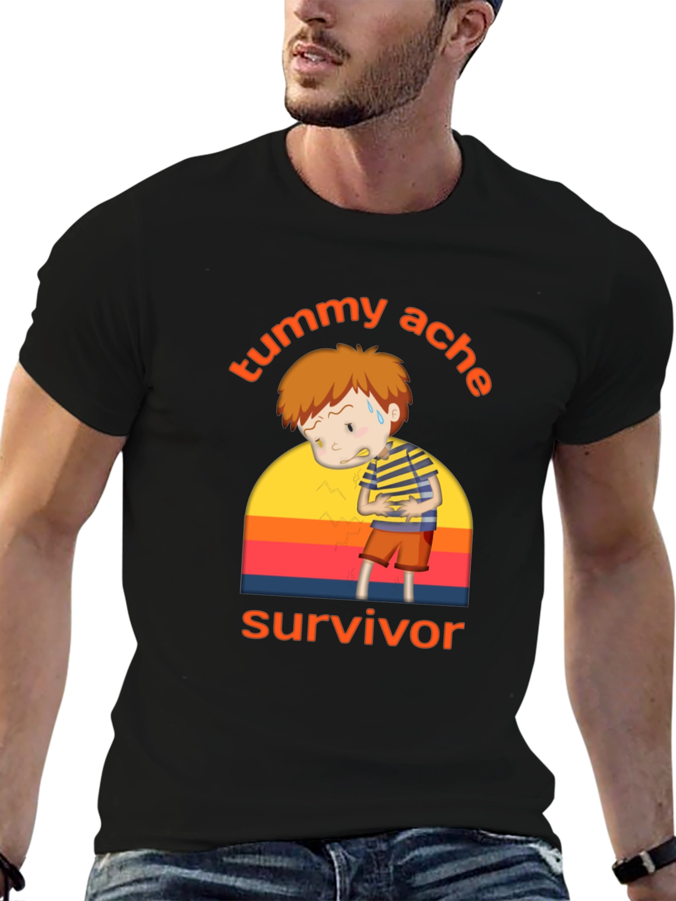 Tummy Ache Survivor T-Shirt - Funny Cartoon Design
