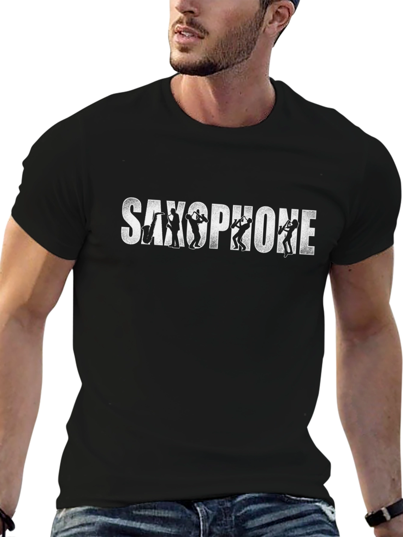 Saxophone Player Silhouette Black T-Shirt