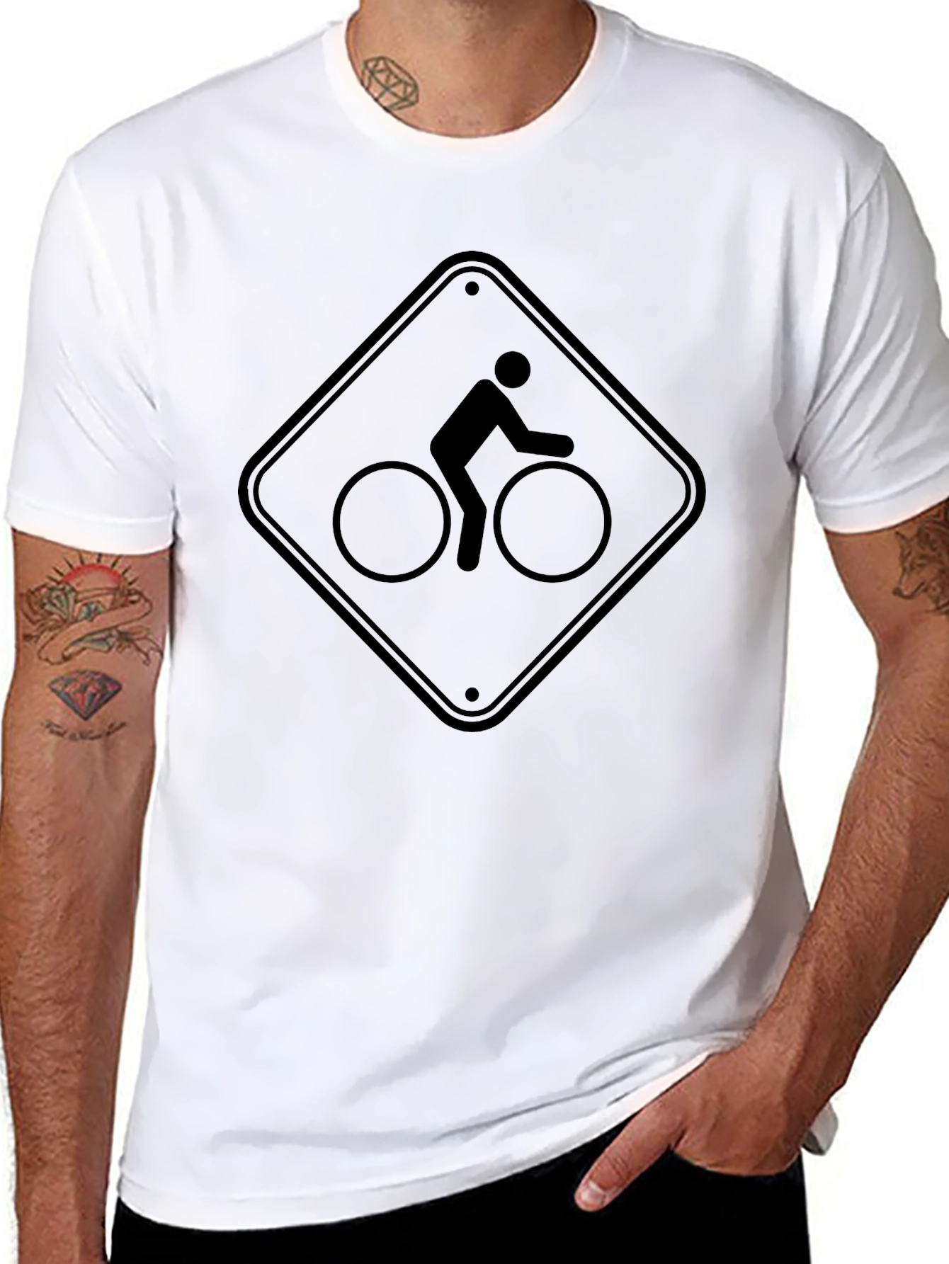 Bicycle Sign Graphic Tee - Black Cotton Comfort