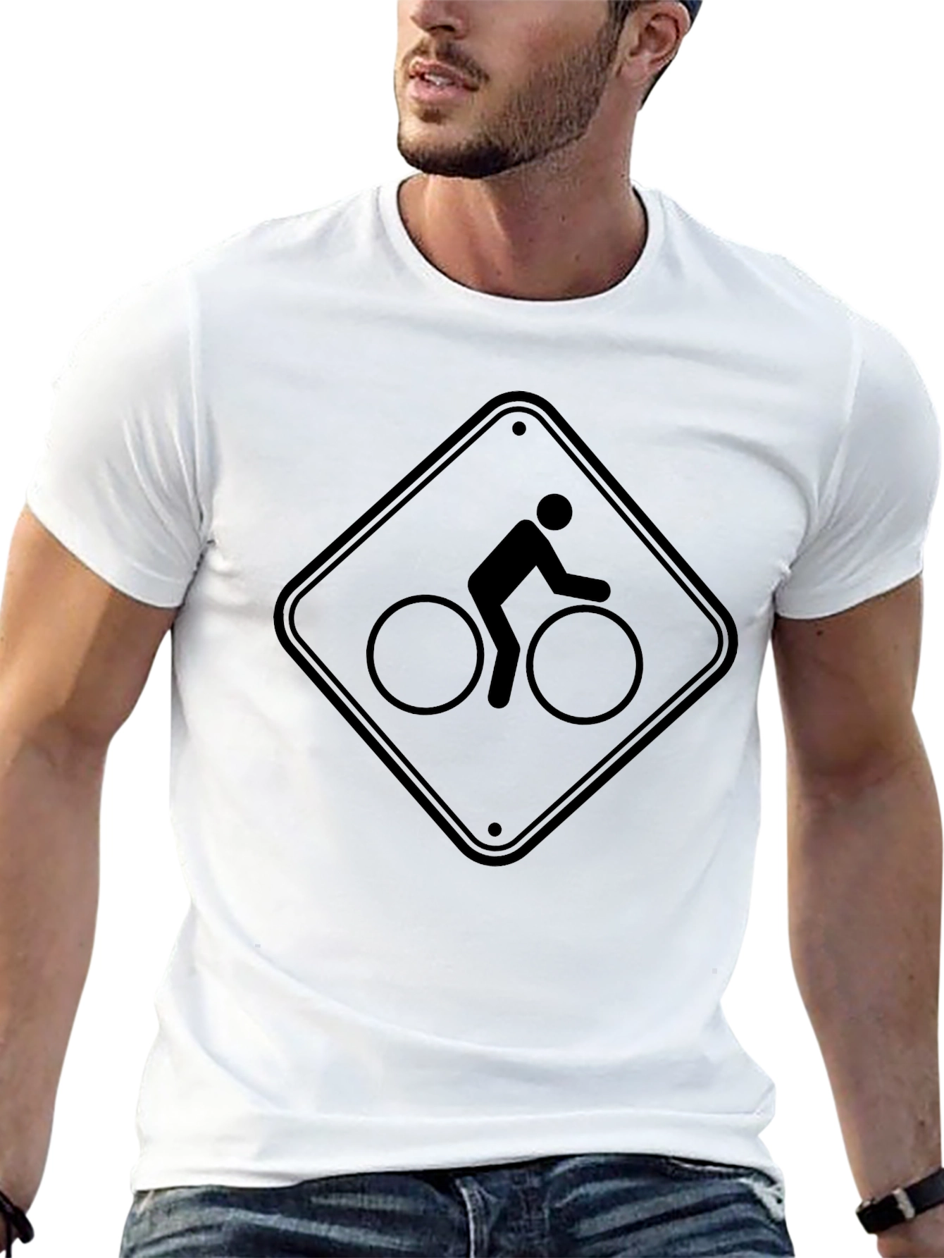Bicycle Sign Graphic Tee - Black Cotton Comfort