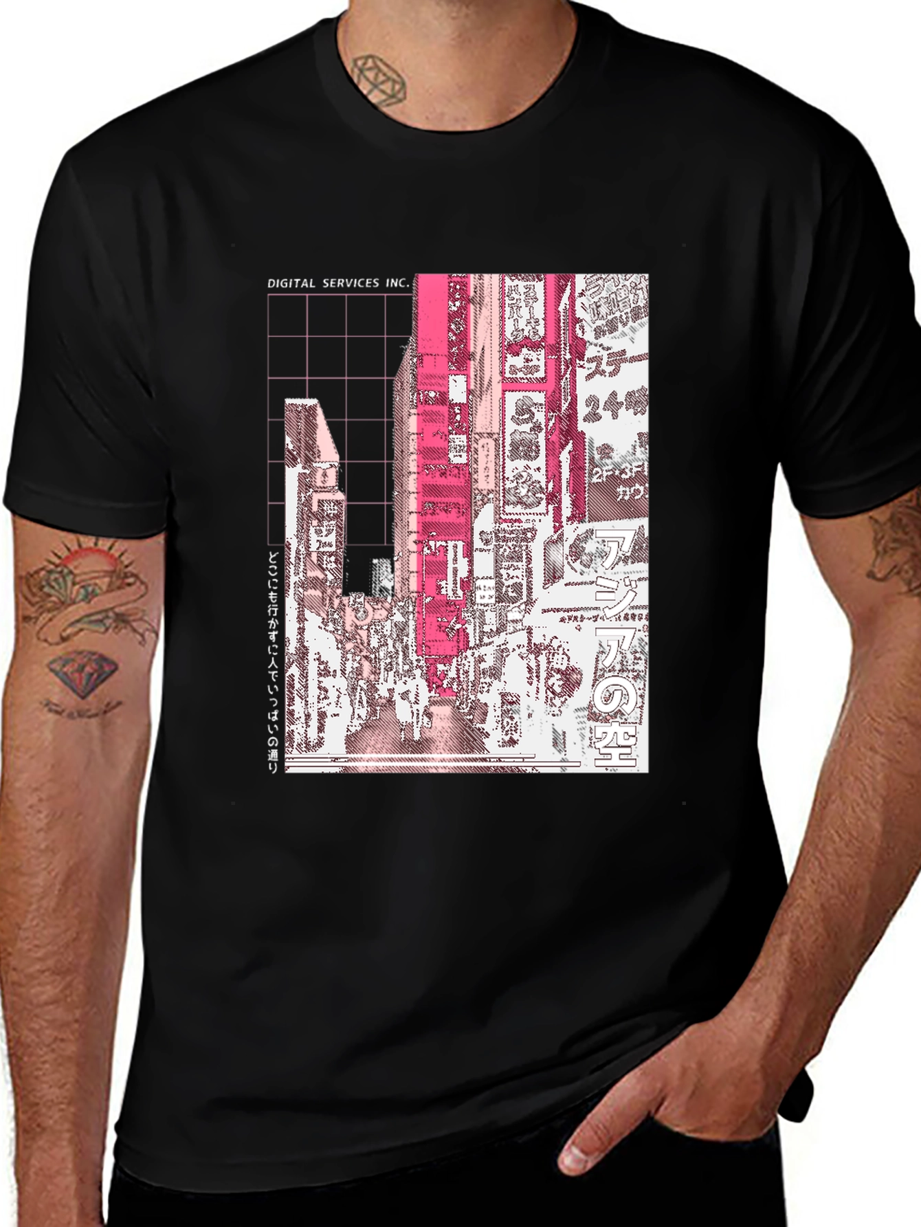 Digital Services Inc. Anime Cityscape Black Tee