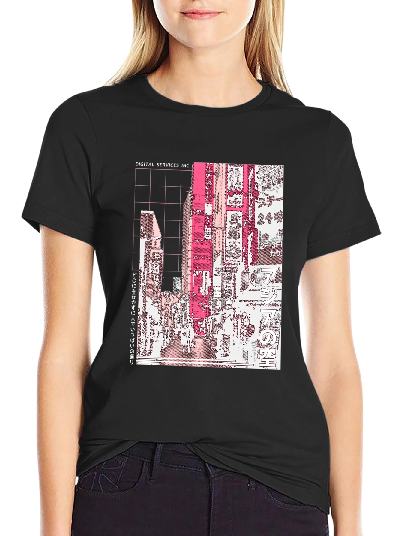 Digital Services Inc. Anime Cityscape Black Tee