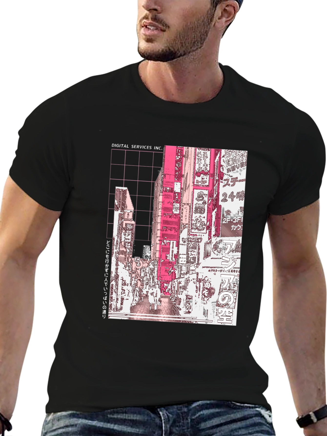 Digital Services Inc. Anime Cityscape Black Tee