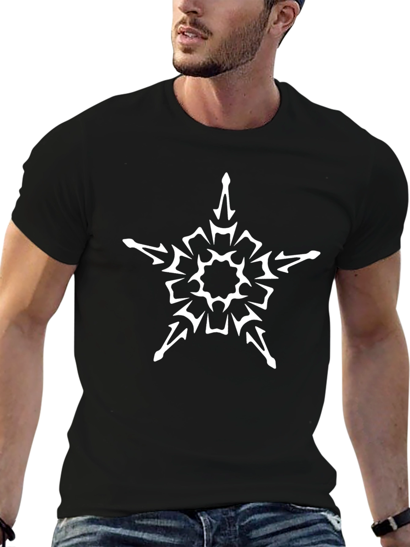 Geometric Star Graphic Tee - Black
