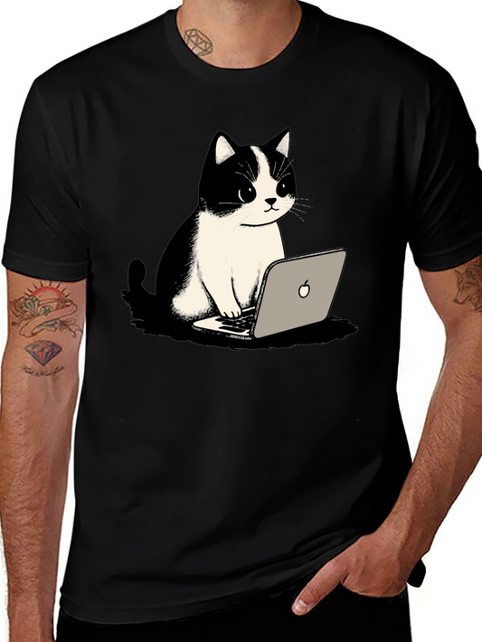 Cat on Laptop Graphic T-Shirt - Cool & Quirky