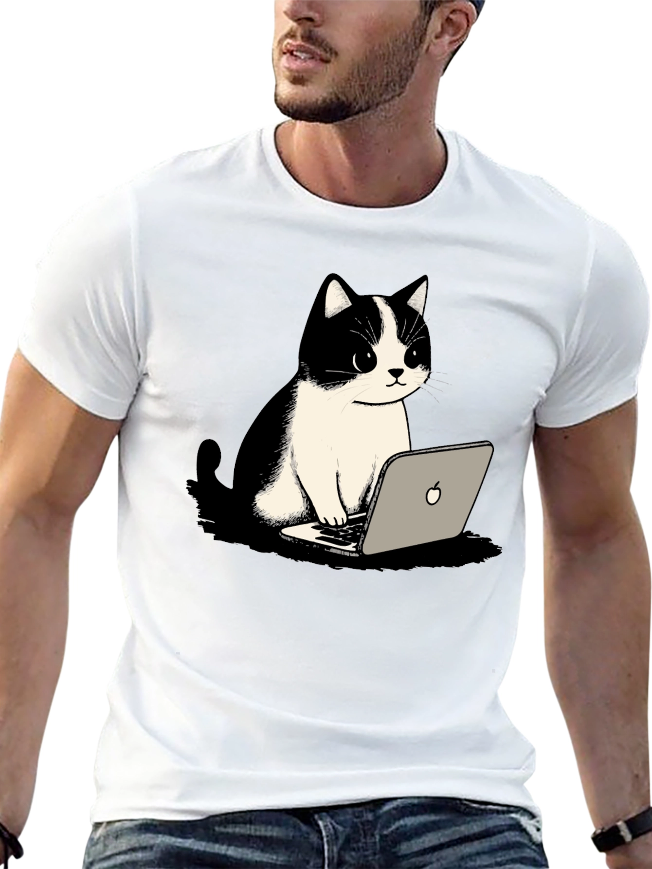 Cat on Laptop Graphic T-Shirt - Cool & Quirky