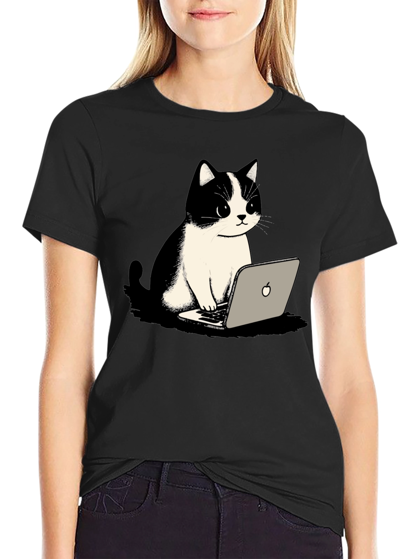 Cat on Laptop Graphic T-Shirt - Cool & Quirky
