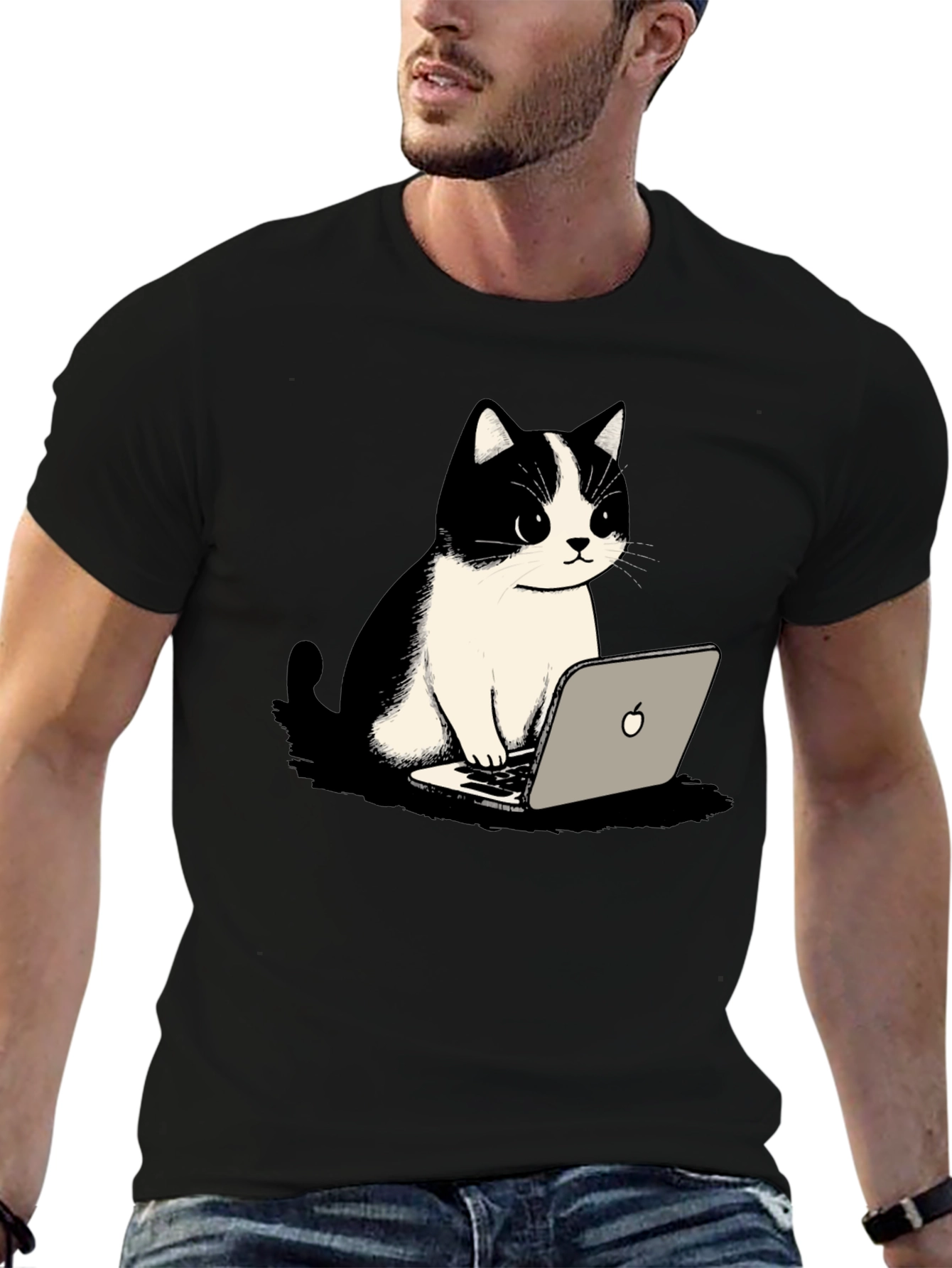 Cat on Laptop Graphic T-Shirt - Cool & Quirky