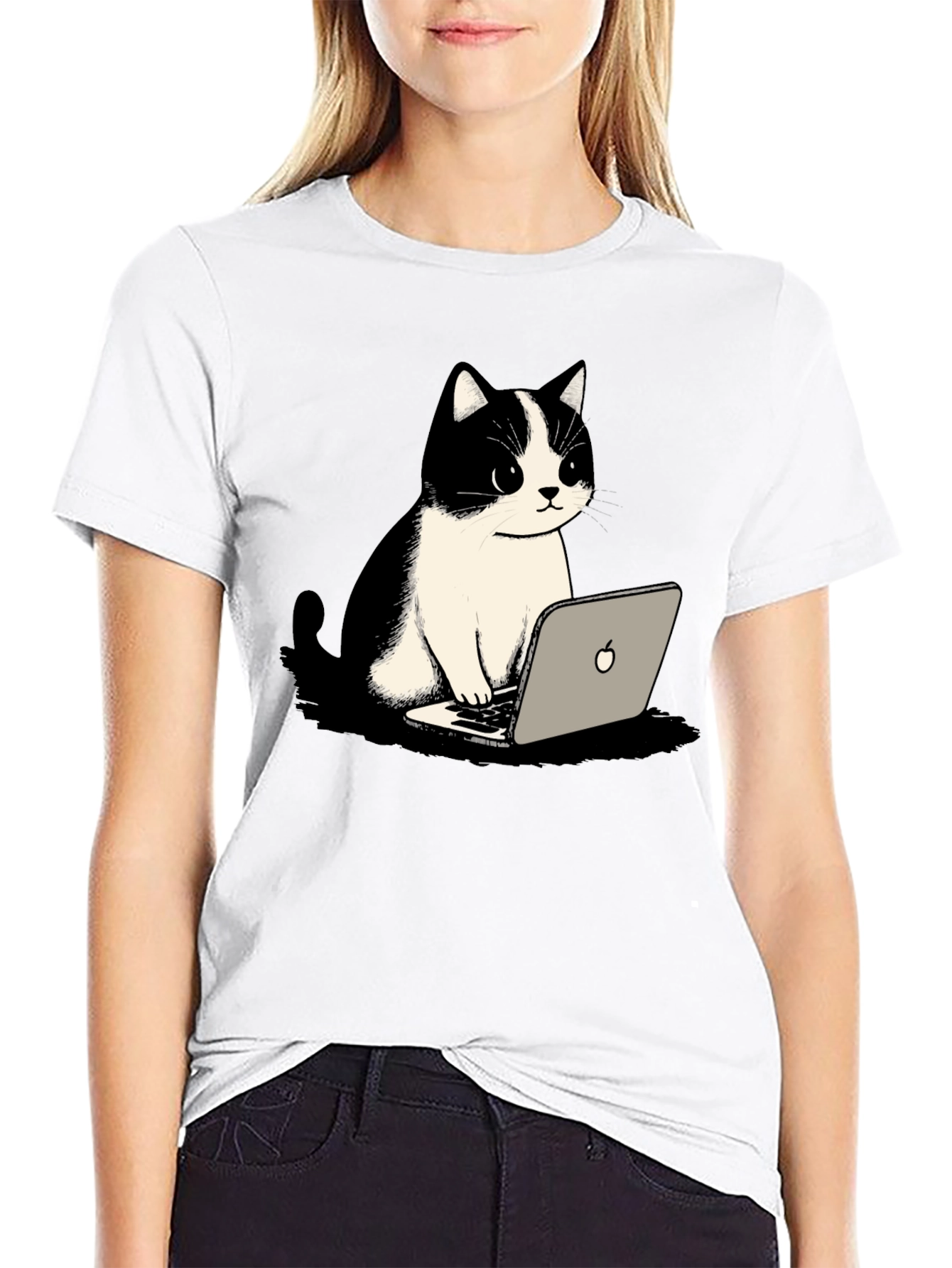 Cat on Laptop Graphic T-Shirt - Cool & Quirky