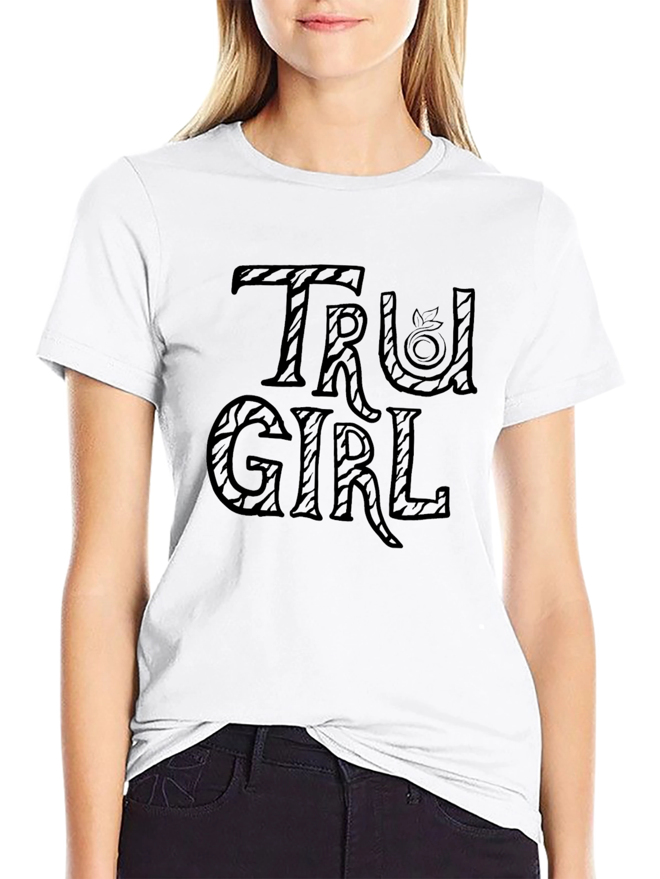 Tru Girl Peach Graphic Black T-Shirt