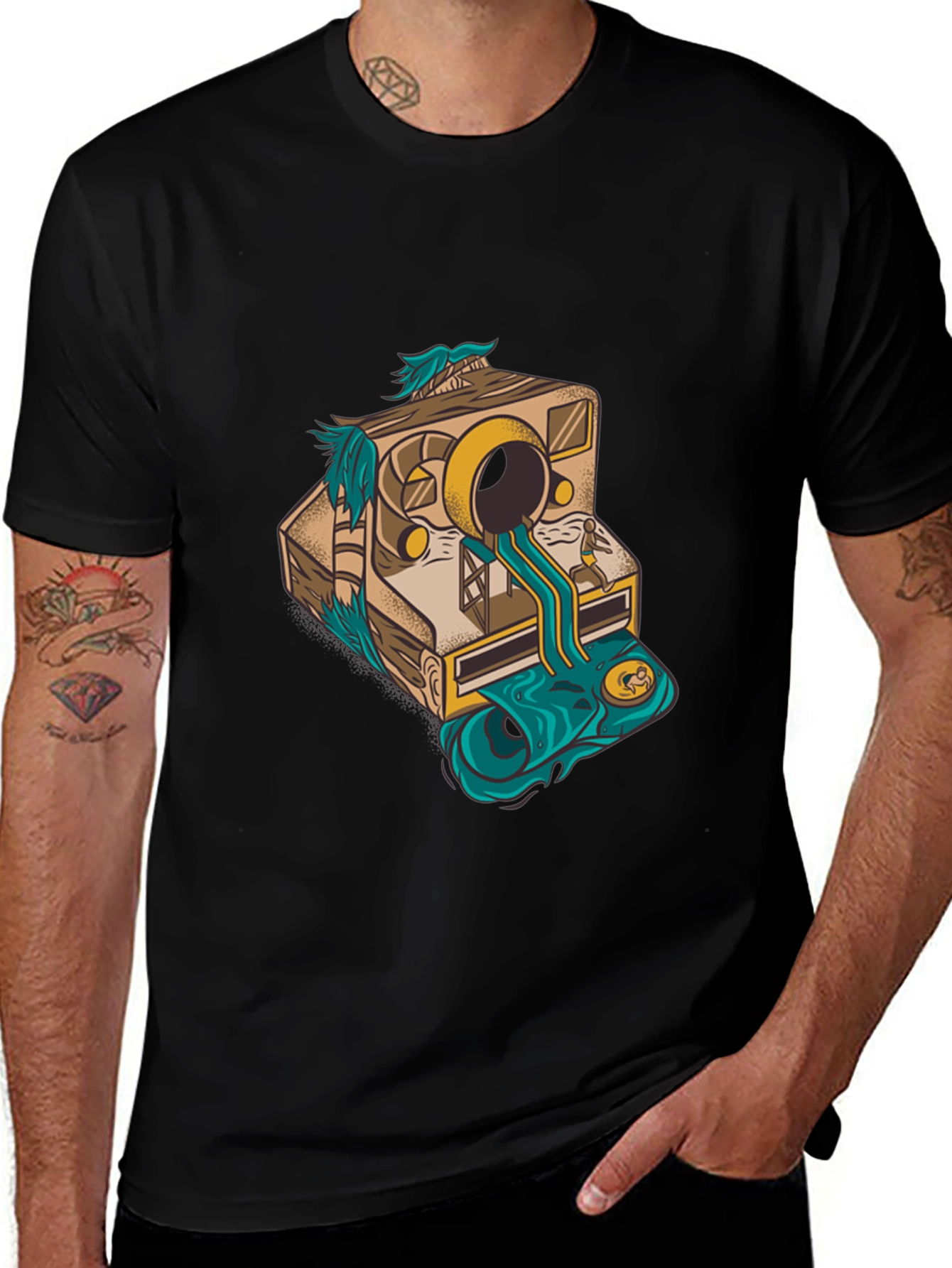Camera Surrealism Mens Black Graphic Tee