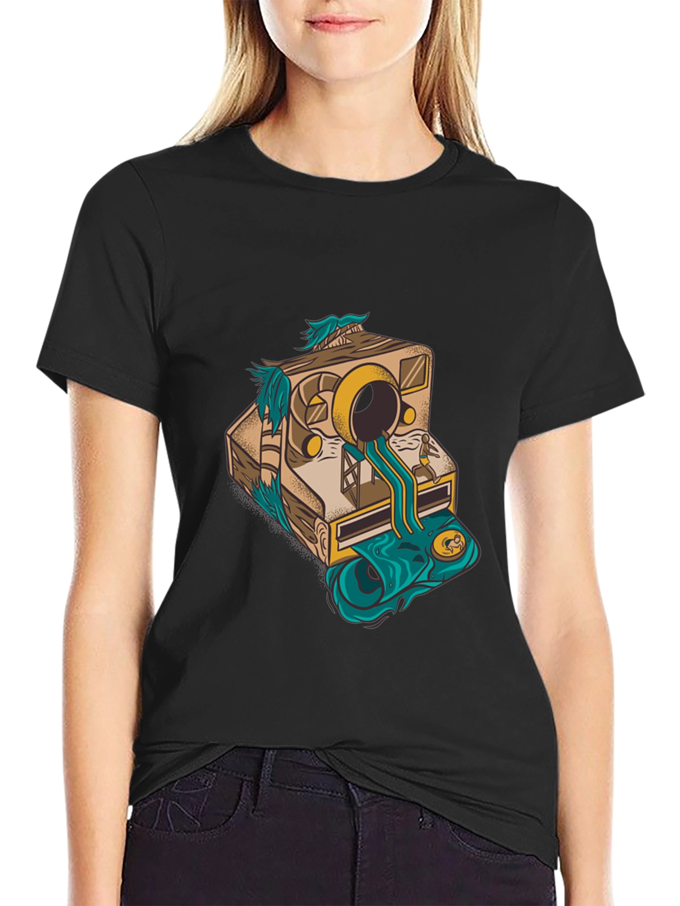 Camera Surrealism Mens Black Graphic Tee