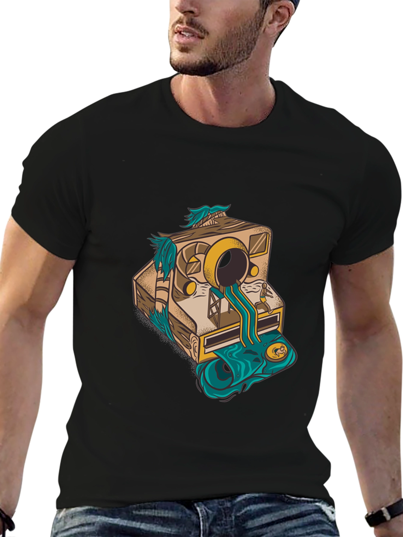 Camera Surrealism Mens Black Graphic Tee