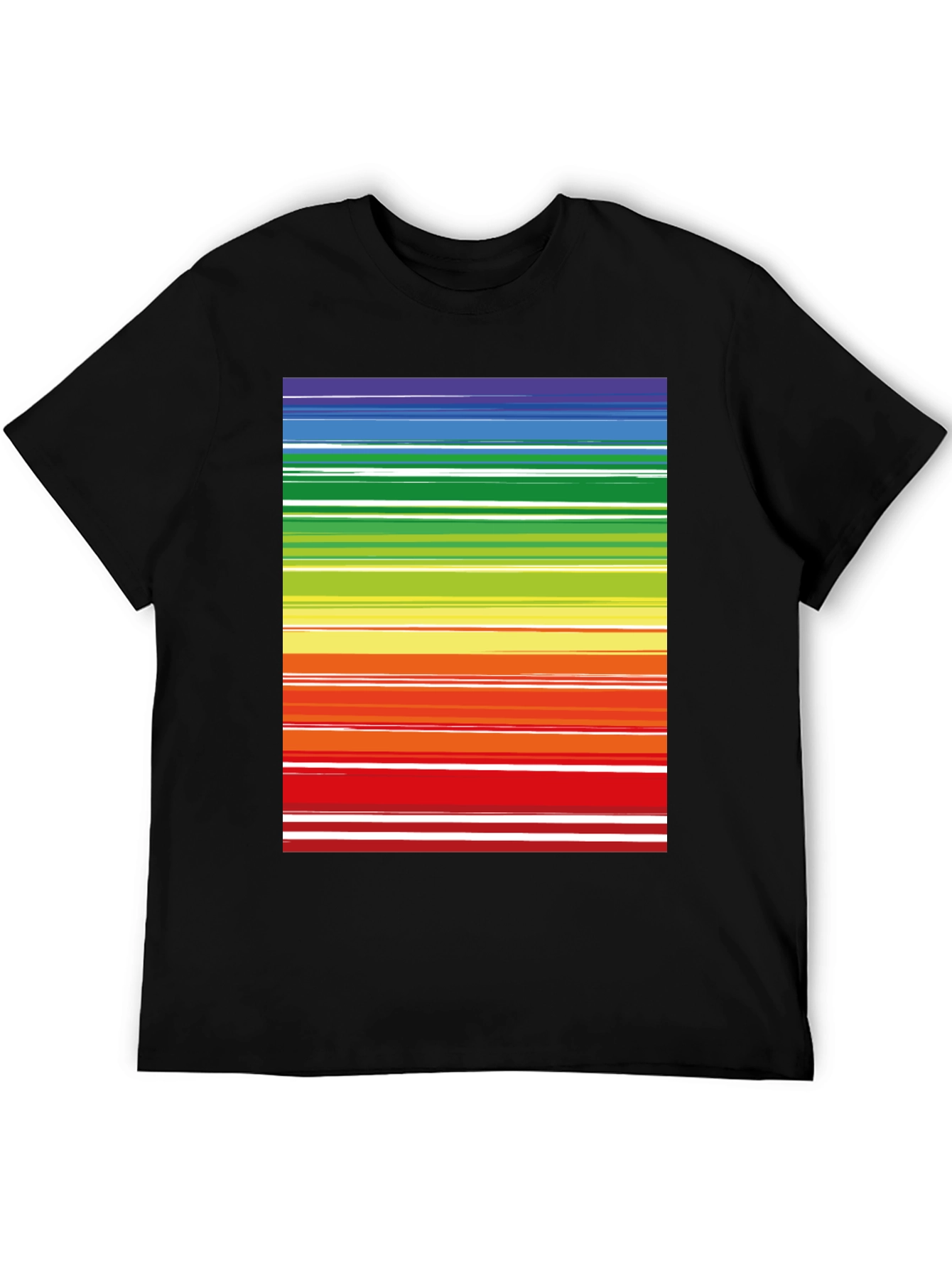Rainbow Stripes Black Tee - Bold & Bright Style