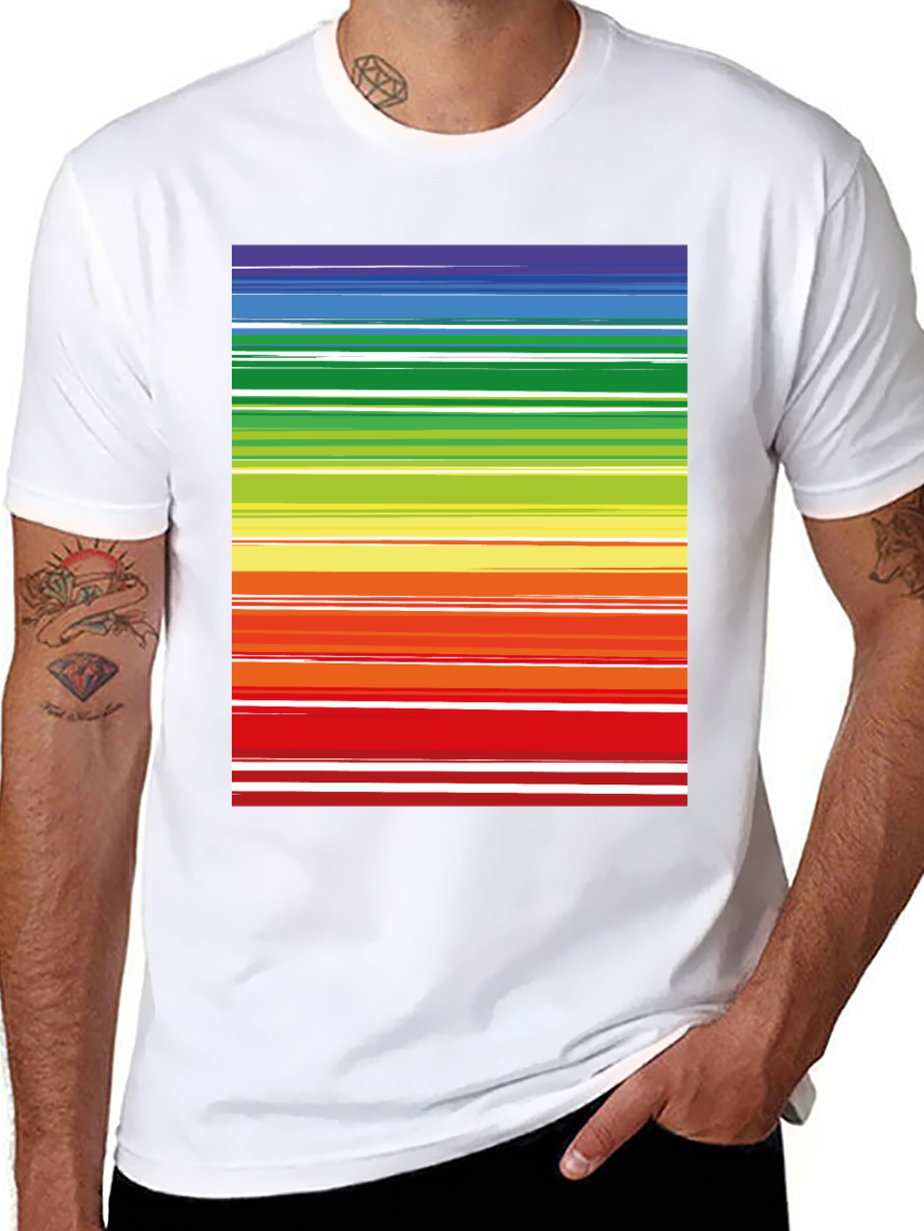 Rainbow Stripes Black Tee - Bold & Bright Style