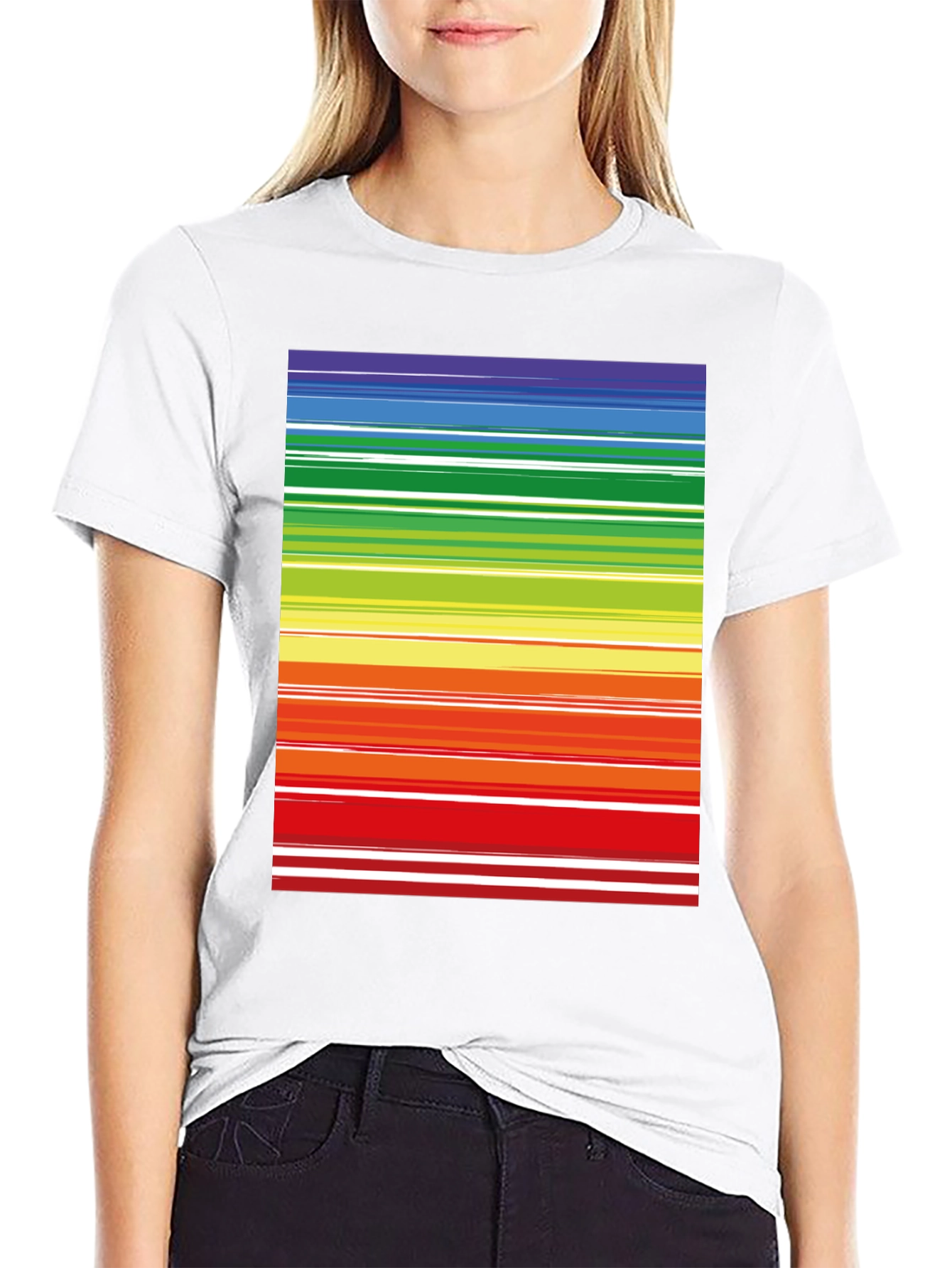Rainbow Stripes Black Tee - Bold & Bright Style